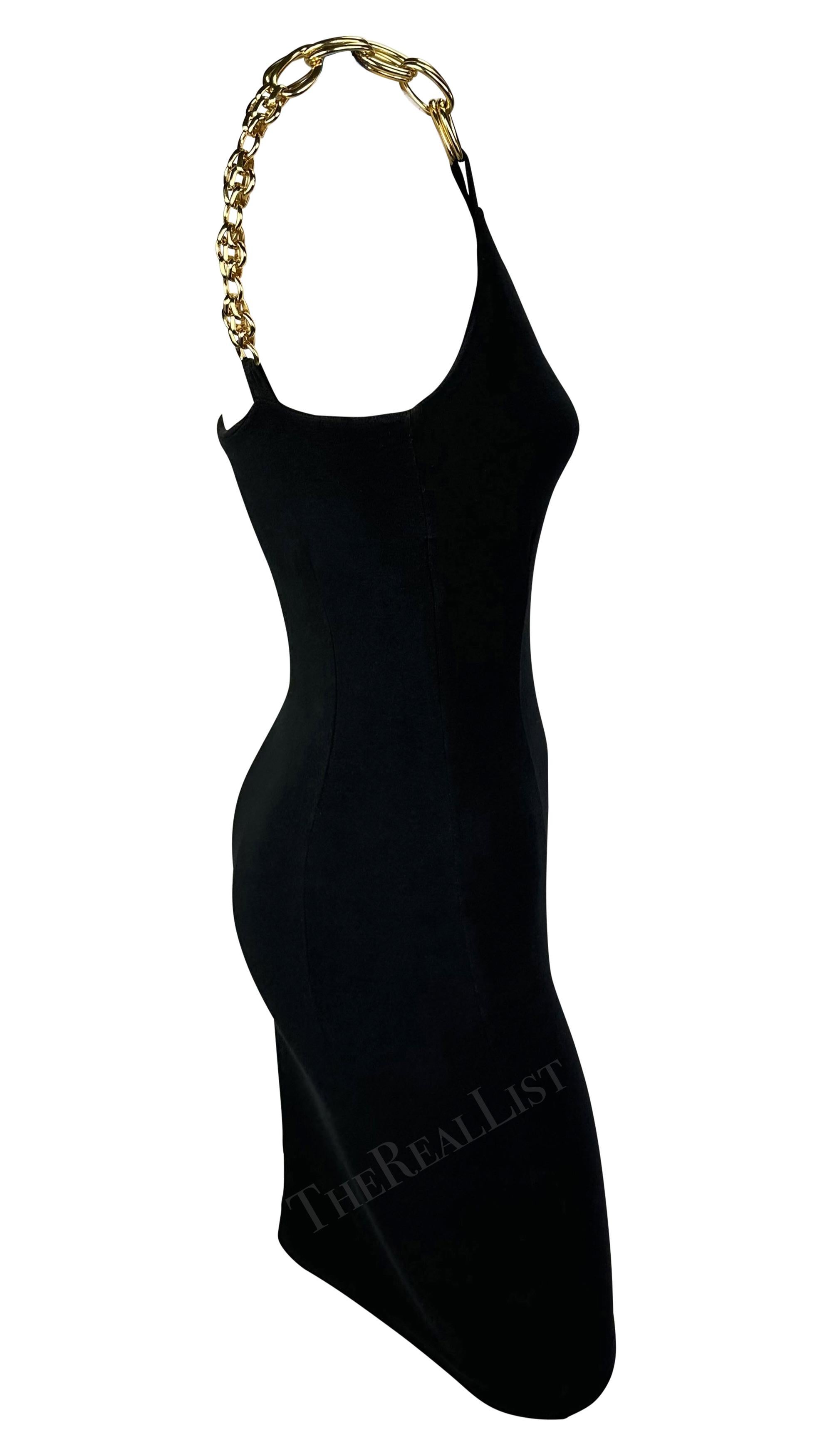 S/S 1991 Dolce & Gabbana Black Bodycon Gold Chain Strap Mini Dress For Sale 4