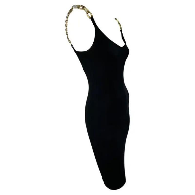 Dolce & Gabbana - Robe courte moulante noire à bretelles en chaîne dorée, printemps-été 1991 en vente