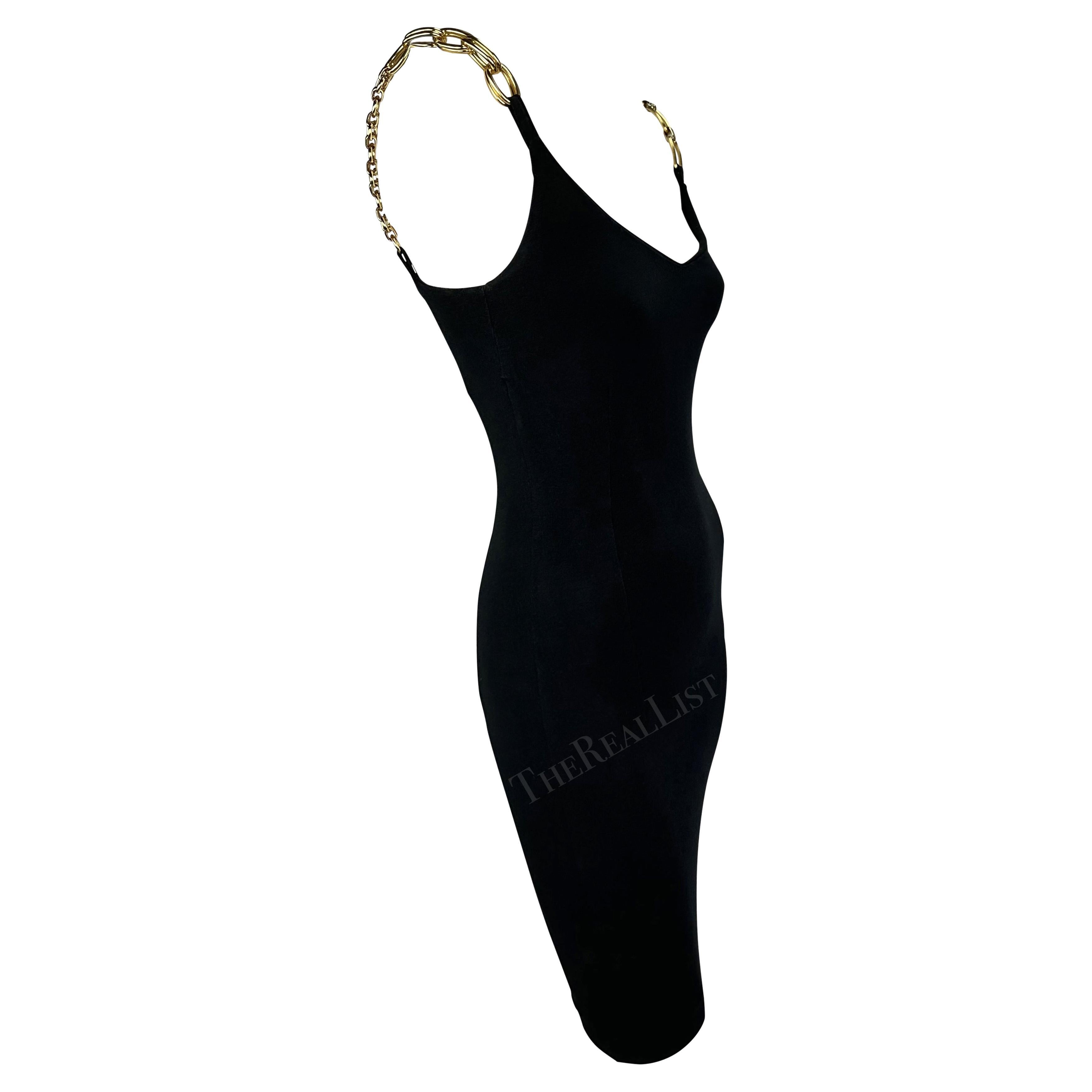 S/S 1991 Dolce & Gabbana Black Bodycon Gold Chain Strap Mini Dress For Sale
