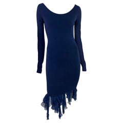 S/S 1991 Dolce & Gabbana Blue Bodycon Ruffle Chiffon Hem Dress