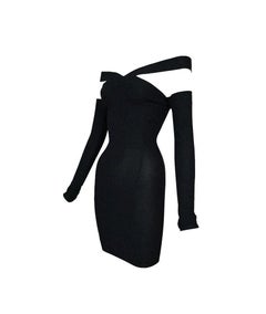 S/S 1991 Dolce & Gabbana Runway Black Bodycon Off Shoulder Mini Dress