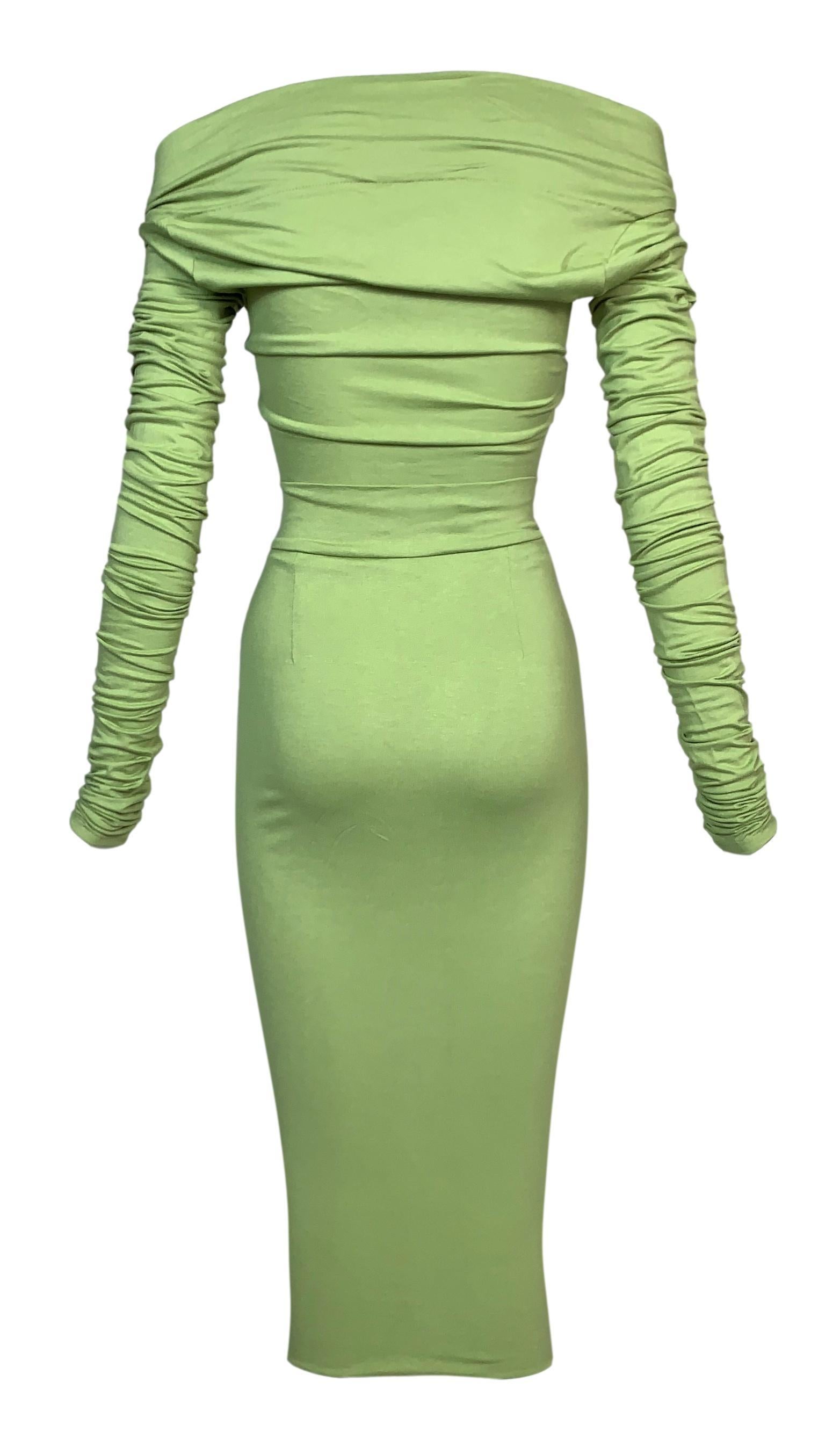 S/S 1991 Dolce & Gabbana Runway Green Off Shoulder Crop Top & High Waist Skirt In Good Condition In Yukon, OK