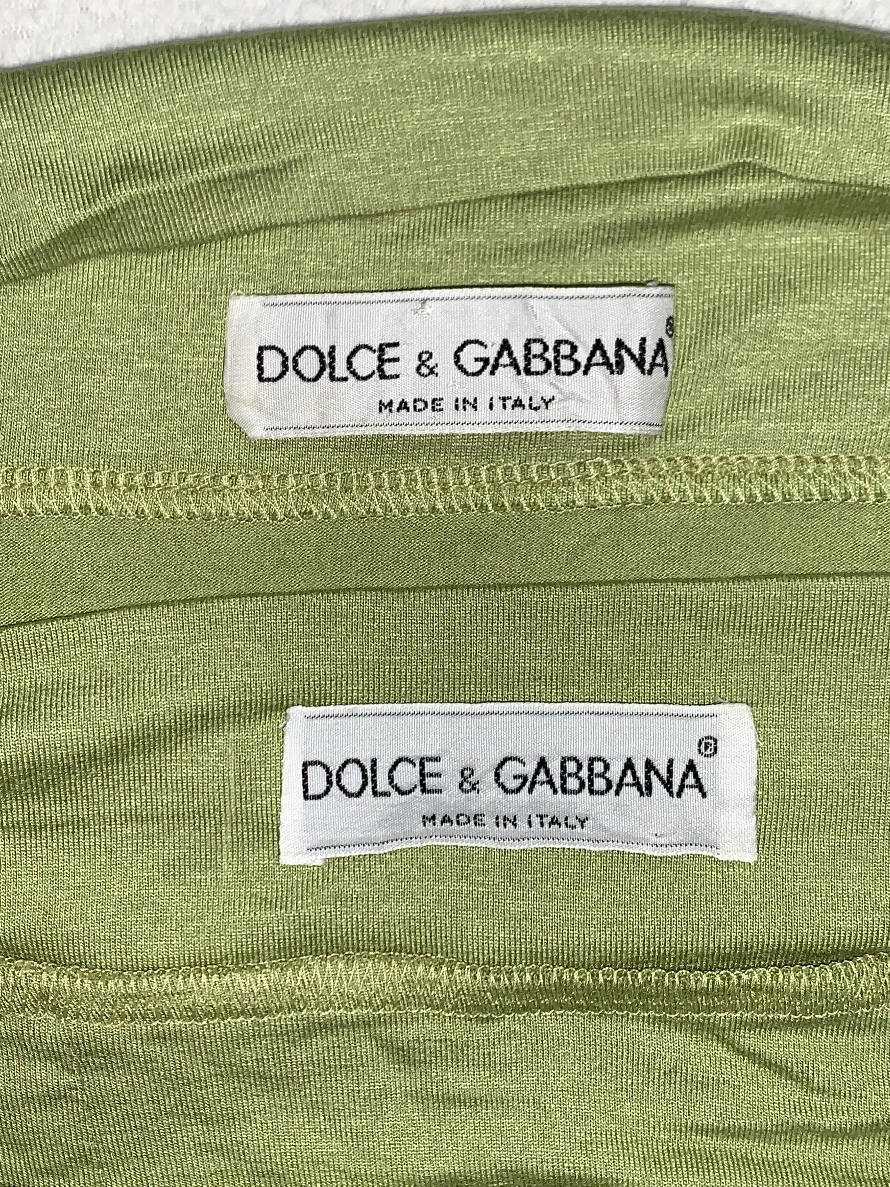 S/S 1991 Dolce & Gabbana Runway Green Off Shoulder Crop Top & High Waist Skirt 1