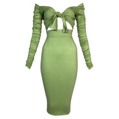 S/S 1991 Dolce & Gabbana Runway Green Off Shoulder Crop Top & High Waist Skirt