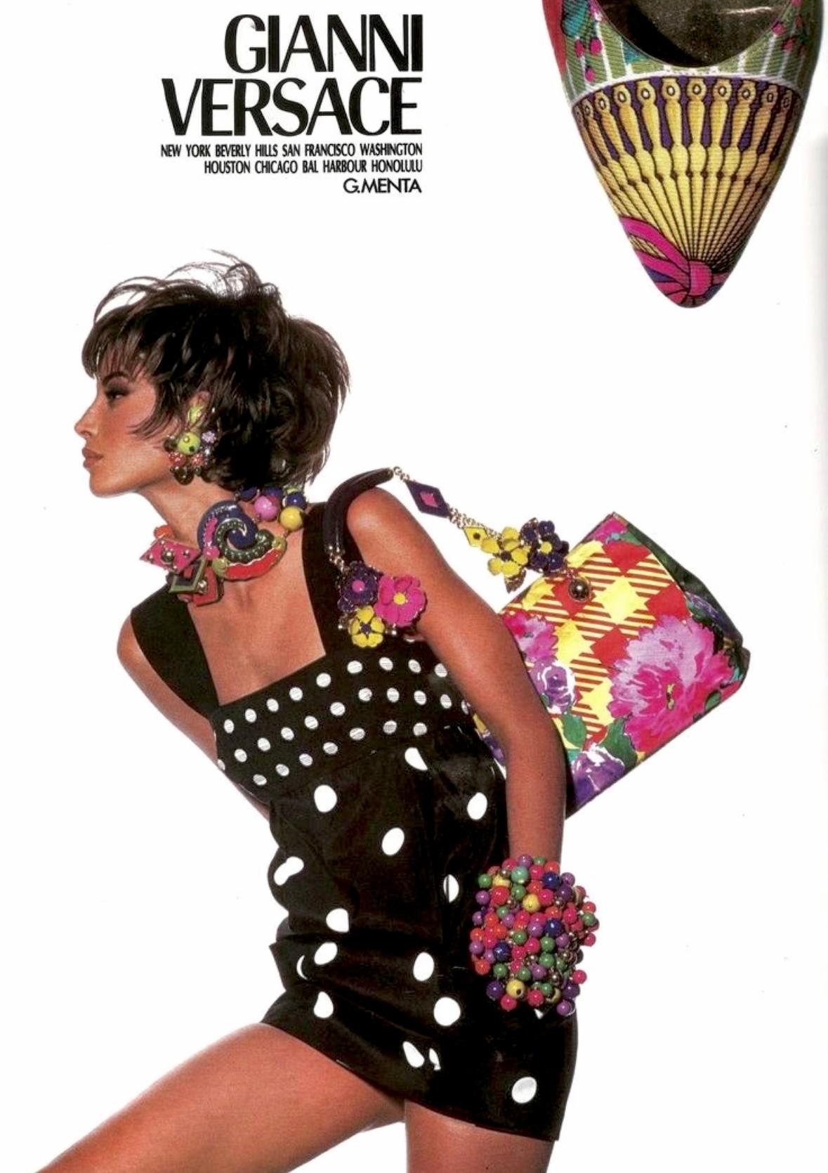 Women's S/S 1991 Gianni Versace Couture Runway Ad Polka Dot Sleeveless Pocket Dress