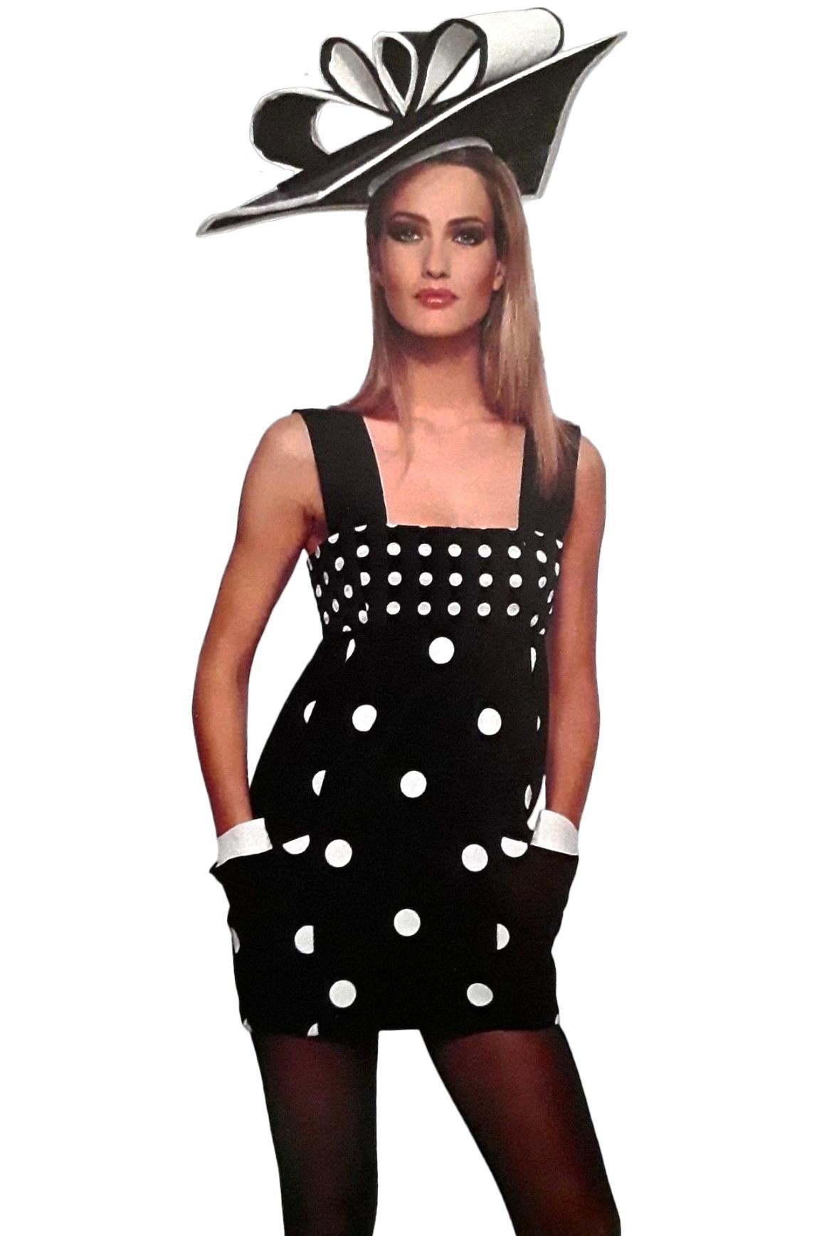 S/S 1991 Gianni Versace Couture Runway Ad Polka Dot Sleeveless Pocket Dress 3