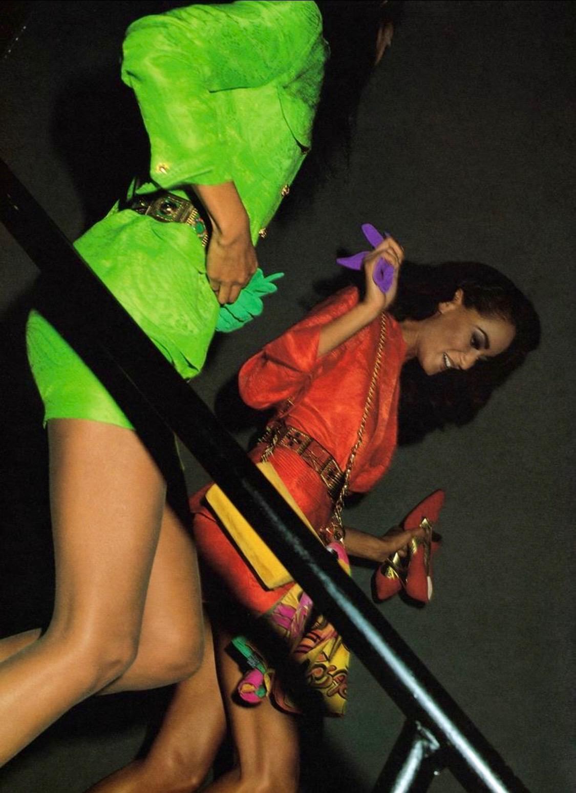 Red S/S 1991 Gianni Versace Couture Runway Orange Silk Paisley Print Blazer