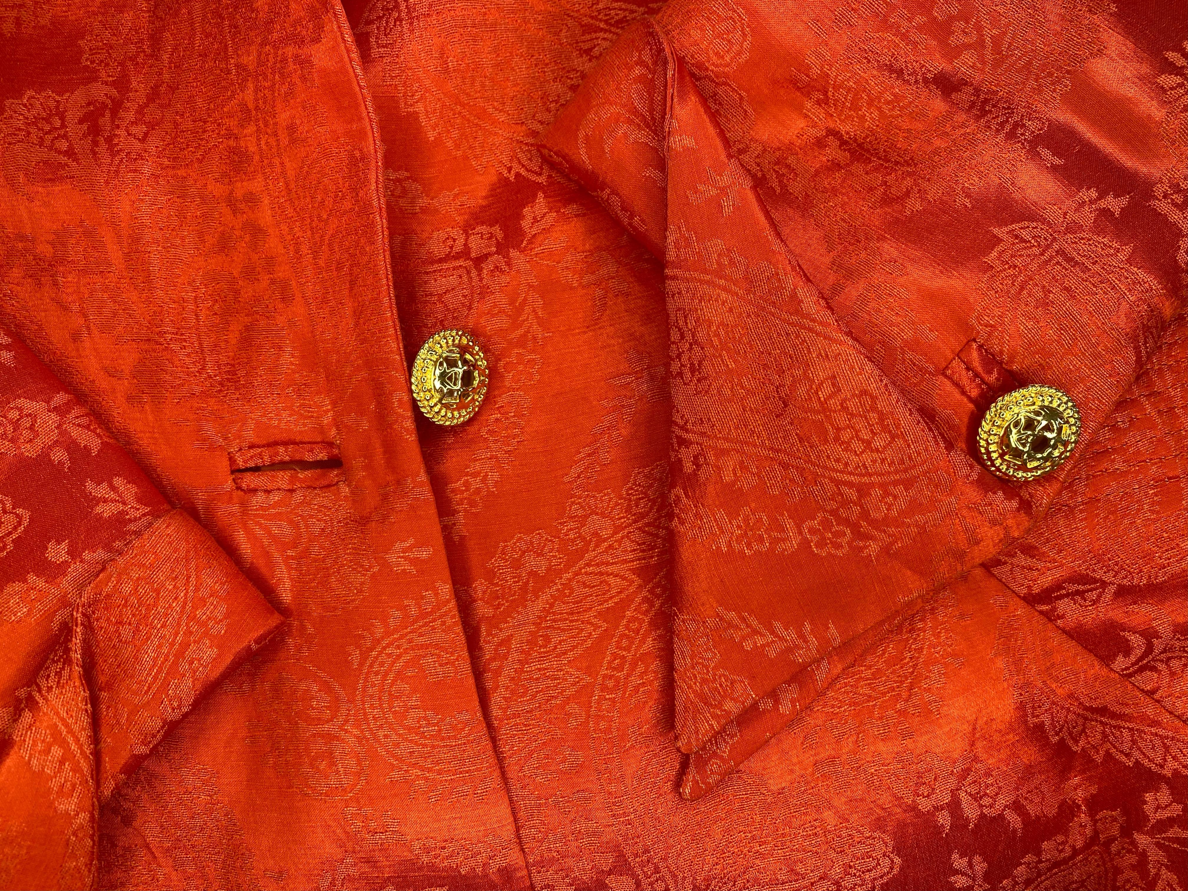 S/S 1991 Gianni Versace Couture Runway Orange Silk Paisley Print Blazer 1