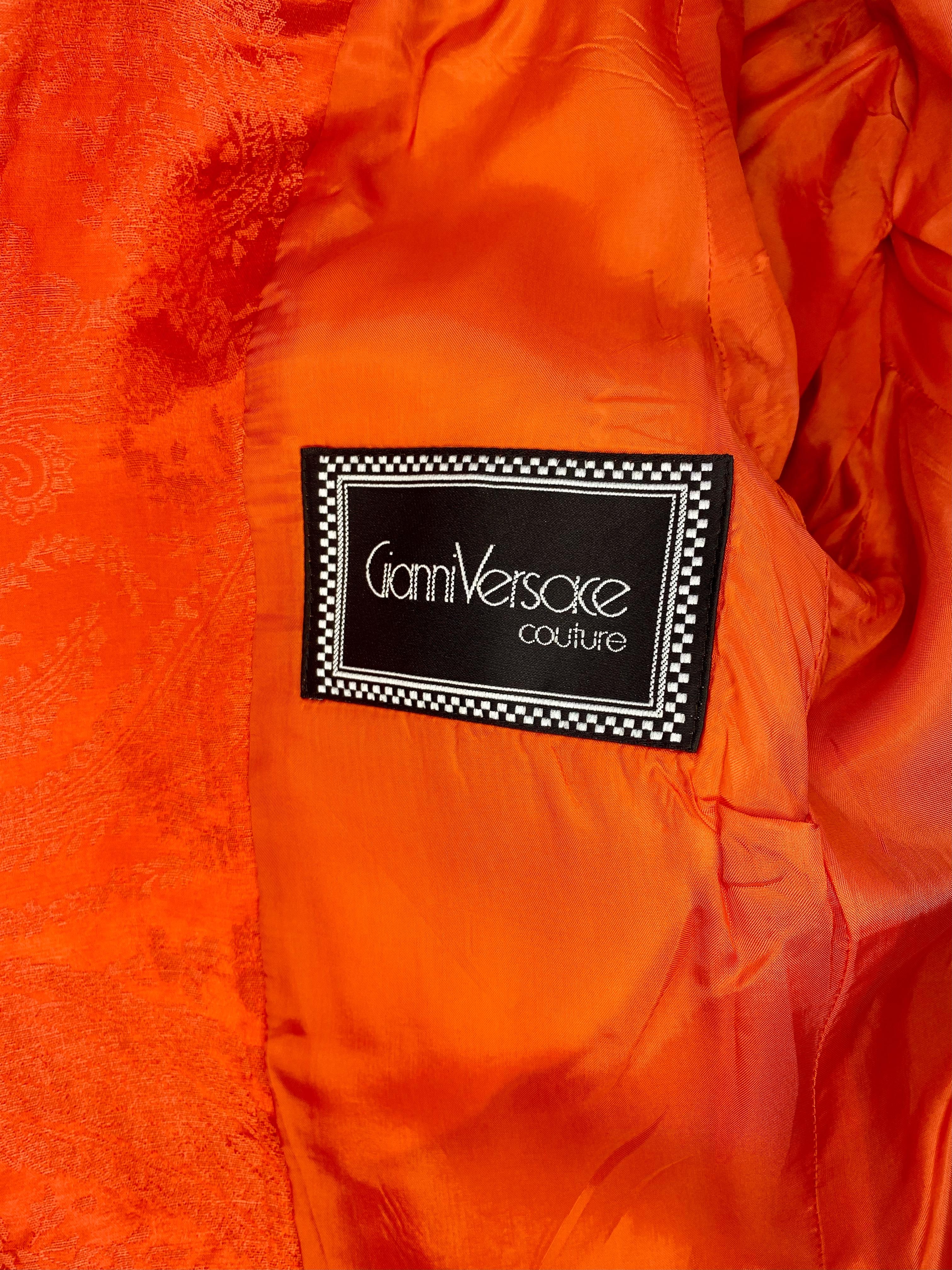 S/S 1991 Gianni Versace Couture Runway Orange Silk Paisley Print Blazer 2