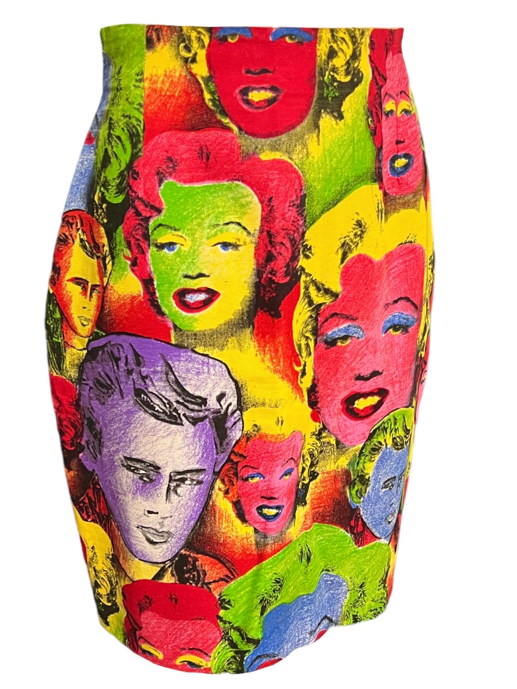 S/S 1991 Gianni Versace Marilyn Monroe James Dean Warhol Printed Skirt In Excellent Condition For Sale In Concord, NC