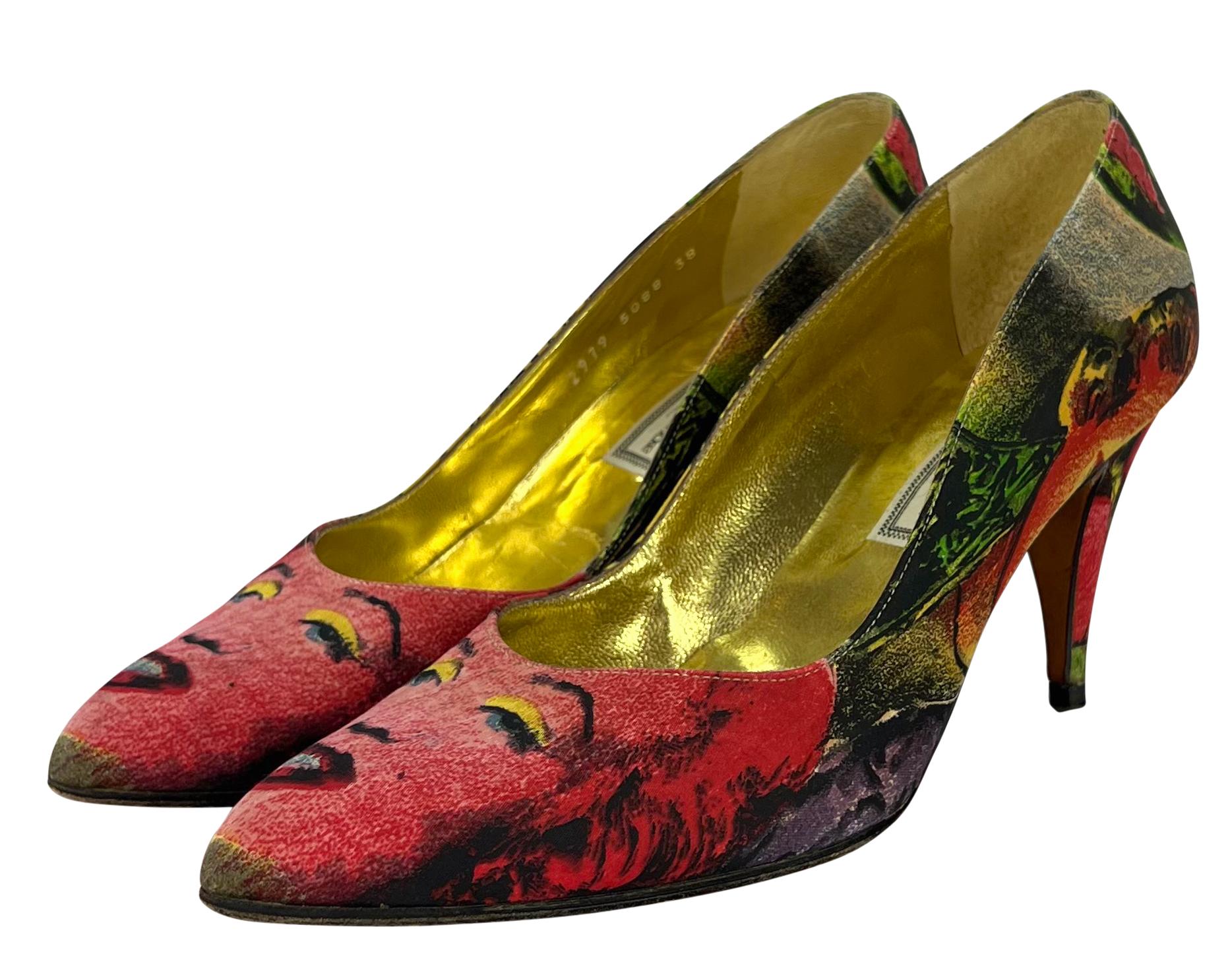 Marron S/S 1991 Gianni Versace Marilyn Monroe Pop Art Warhol Print Escarpins IT38 en vente