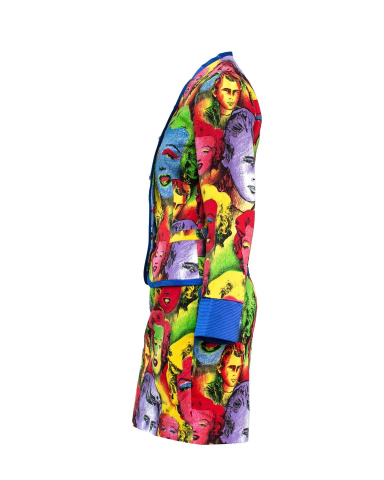 Brown S/S 1991 Gianni Versace Marilyn Monroe Warhol Inspired Print Pop Art Skirt Suit For Sale