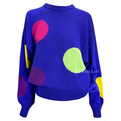 Vintage S/S 1991 Gianni Versace Men's Runway Blue Wool Multicolor Polka Dot Sweater