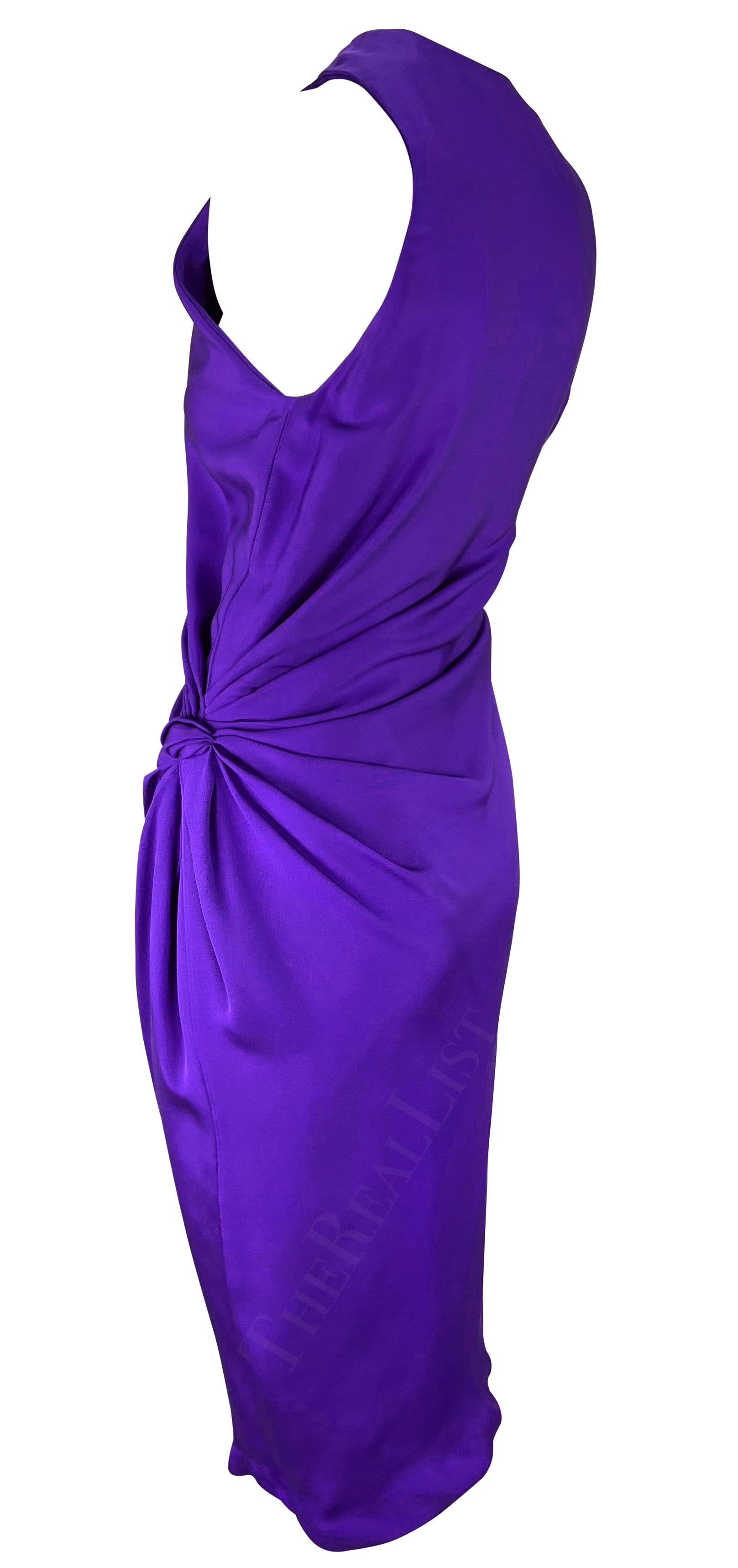 S/S 1991 Gianni Versace Purple Gathered Ruched Sleeveless Cocktail Dress Unisexe en vente