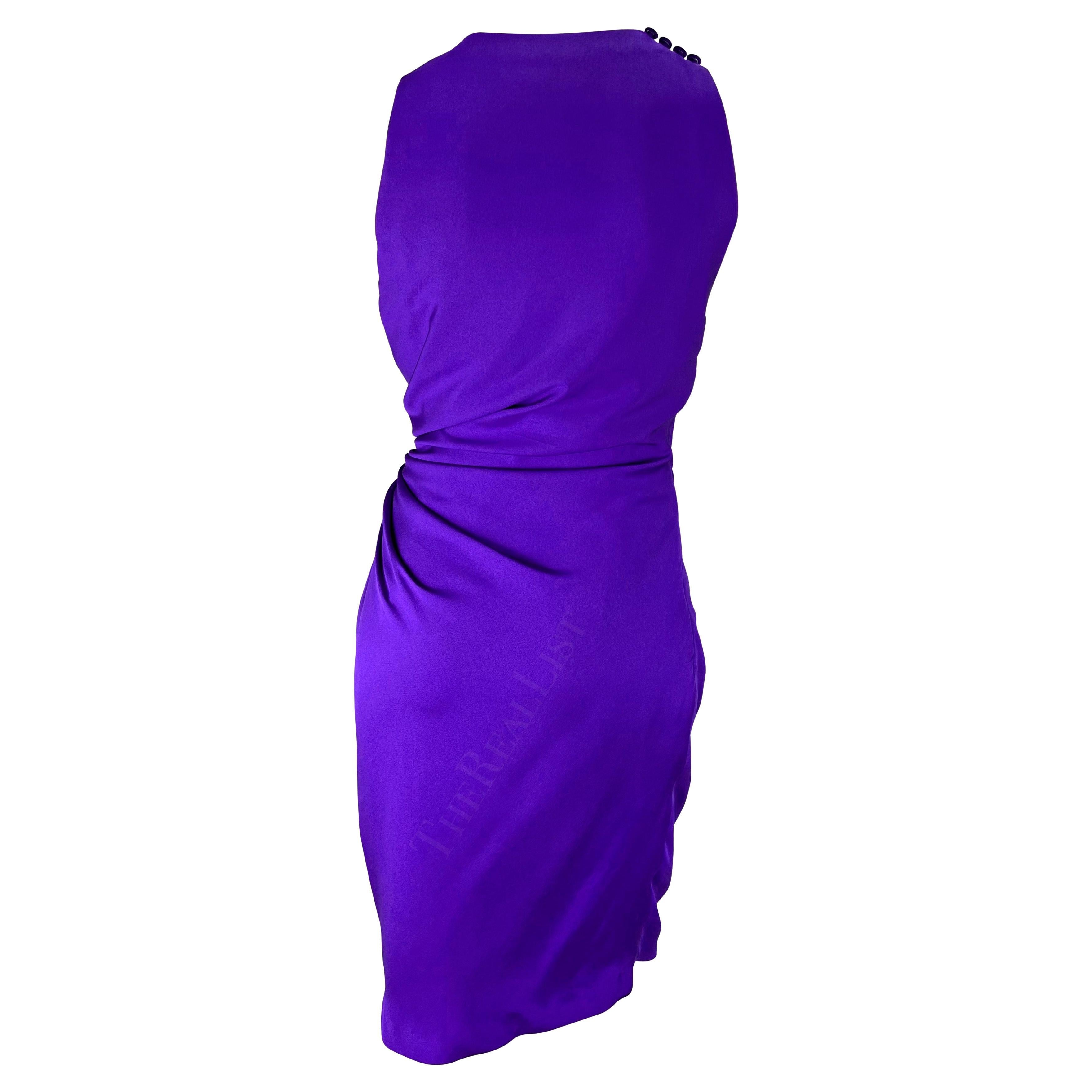 S/S 1991 Gianni Versace Purple Gathered Ruched Sleeveless Cocktail Dress en vente 1