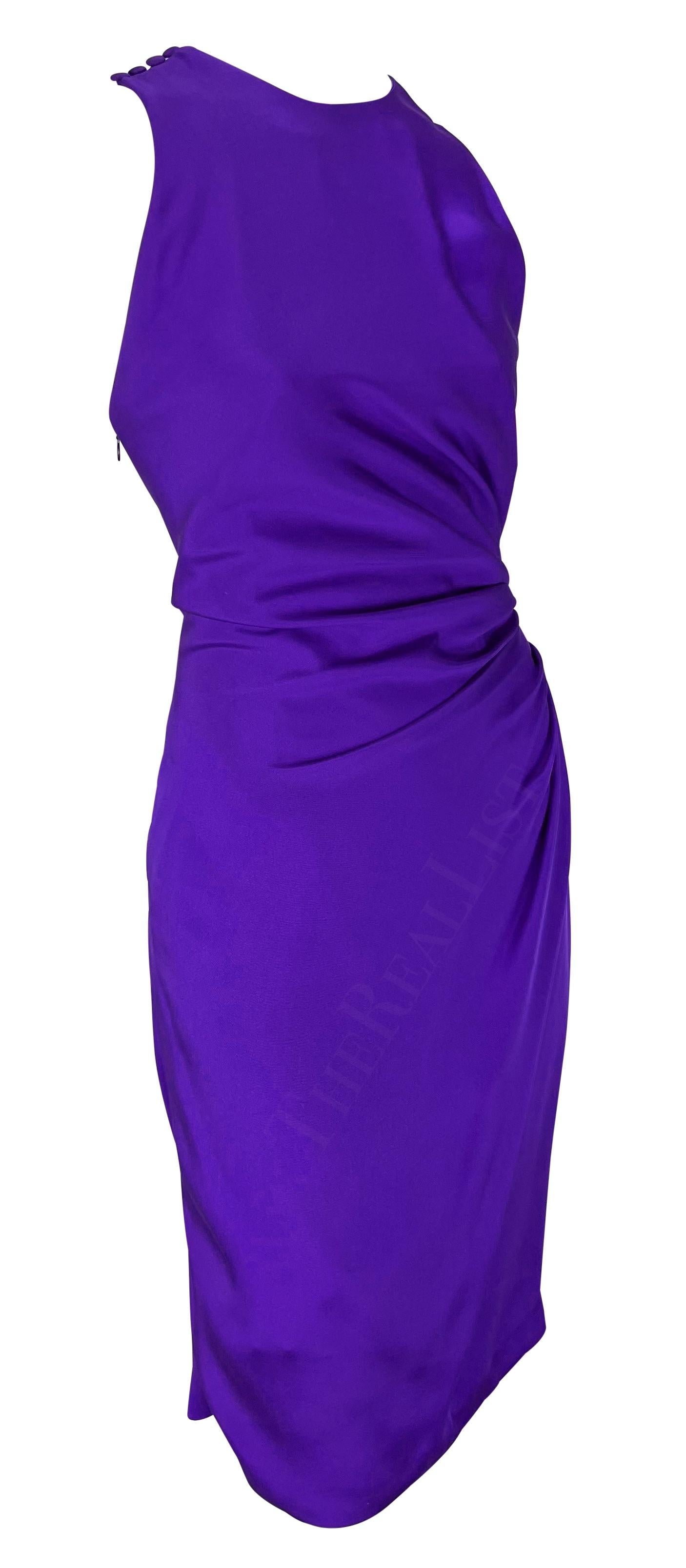 S/S 1991 Gianni Versace Purple Gathered Ruched Sleeveless Cocktail Dress For Sale 2