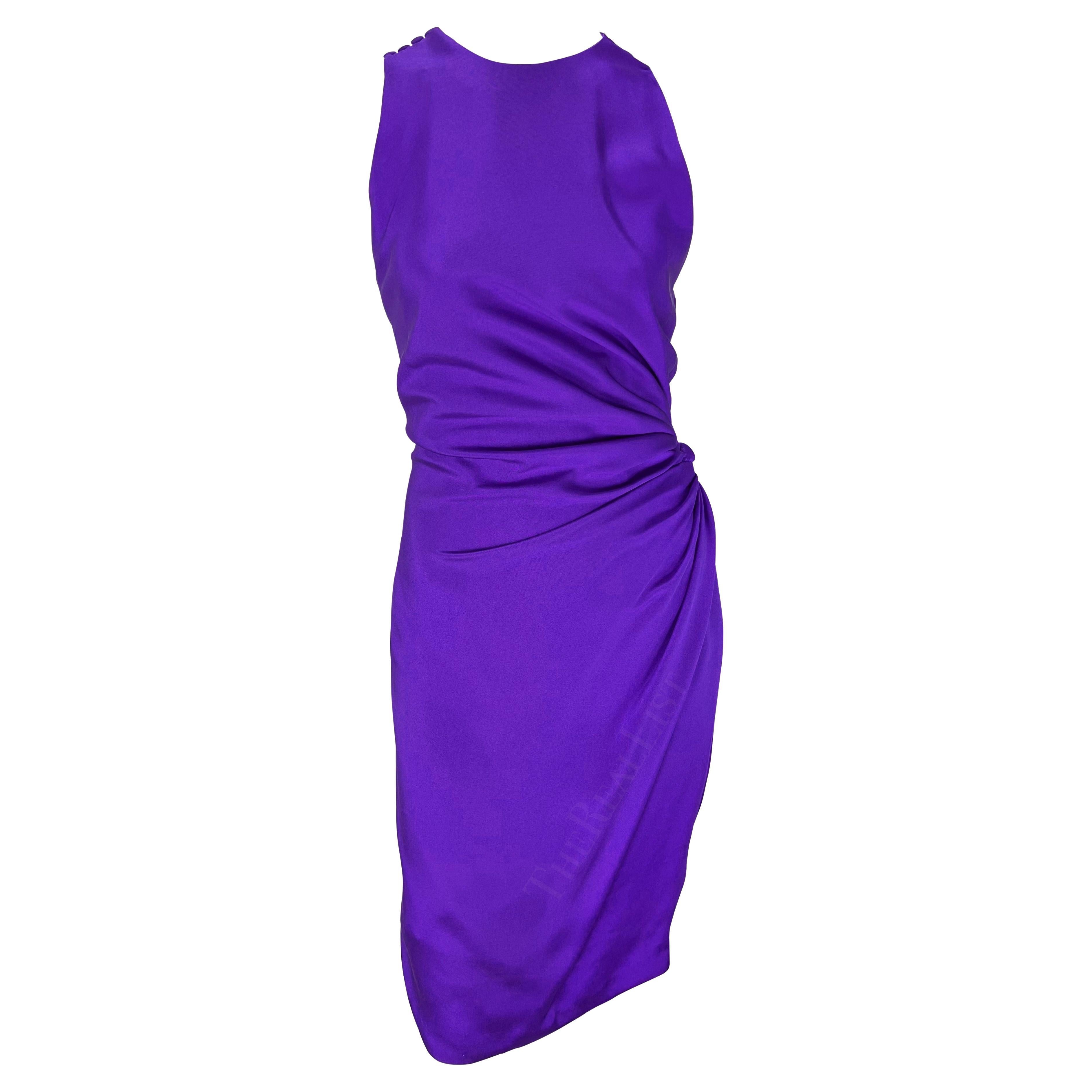 S/S 1991 Gianni Versace Purple Gathered Ruched Sleeveless Cocktail Dress en vente