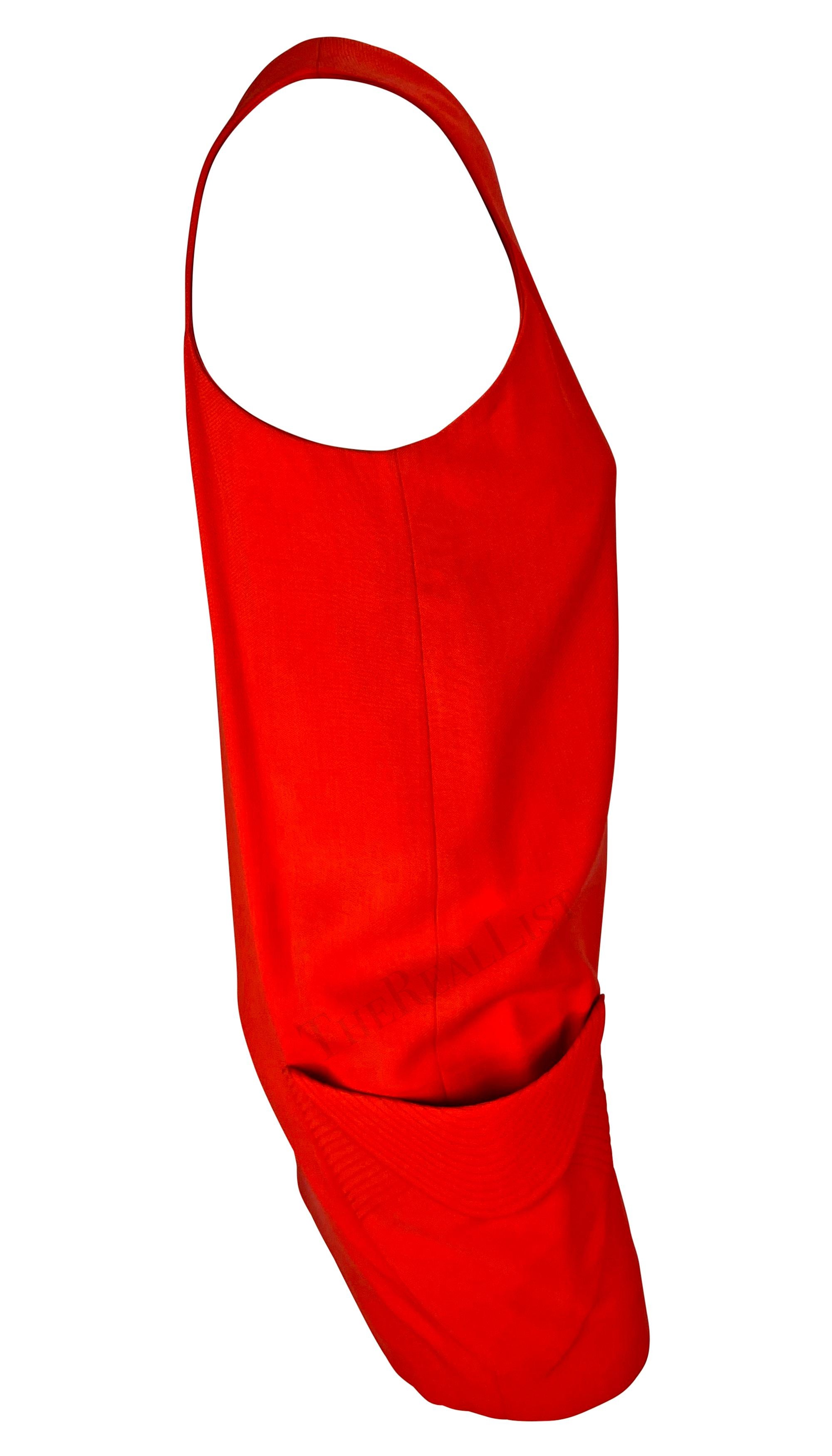 S/S 1991 Gianni Versace Runway Ad Red Sleeveless Pocket Mini Shift Dress For Sale 6