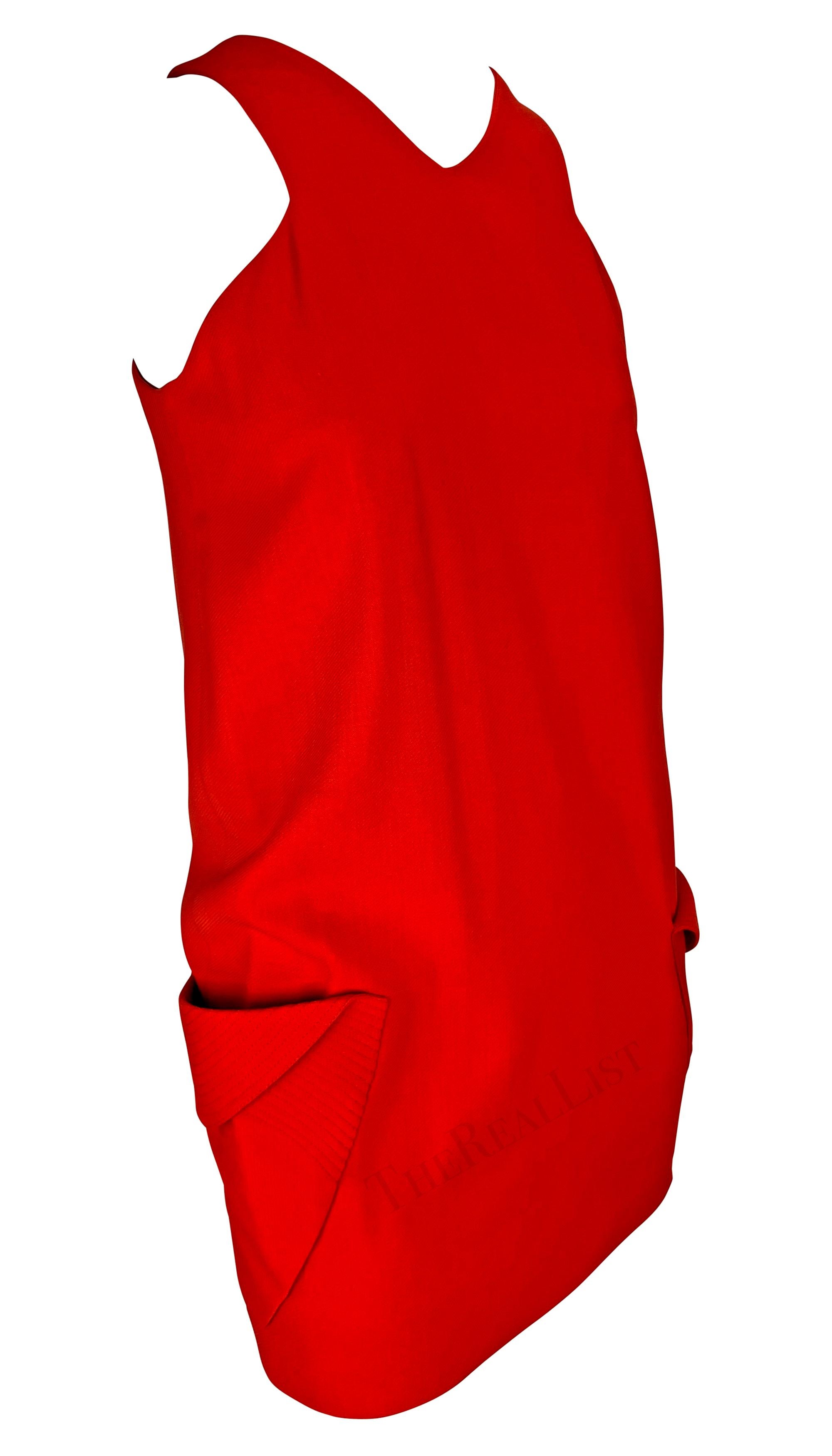 S/S 1991 Gianni Versace Runway Ad Red Sleeveless Pocket Mini Shift Dress For Sale 7