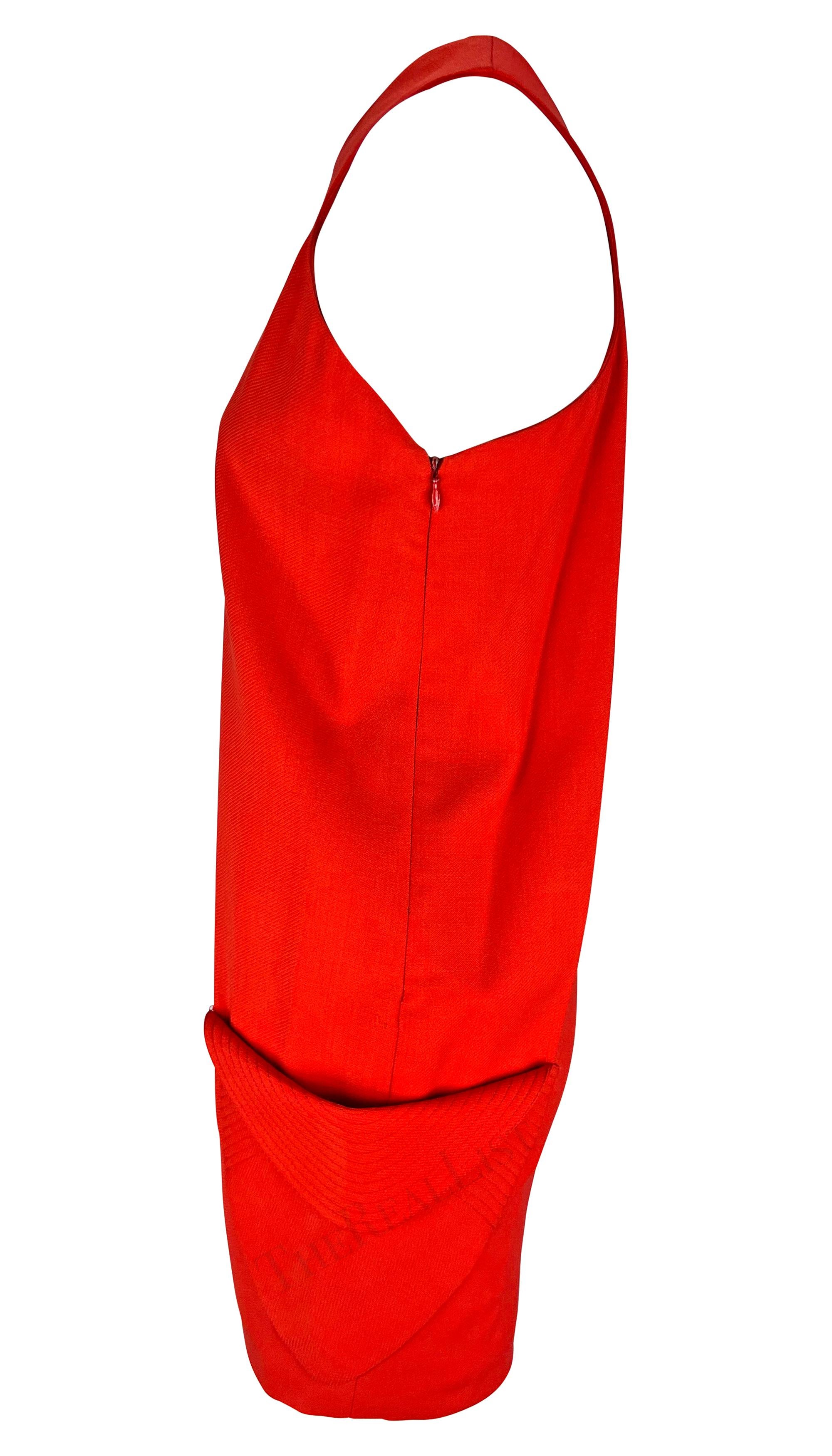 S/S 1991 Gianni Versace Runway Ad Red Sleeveless Pocket Mini Shift Dress For Sale 2