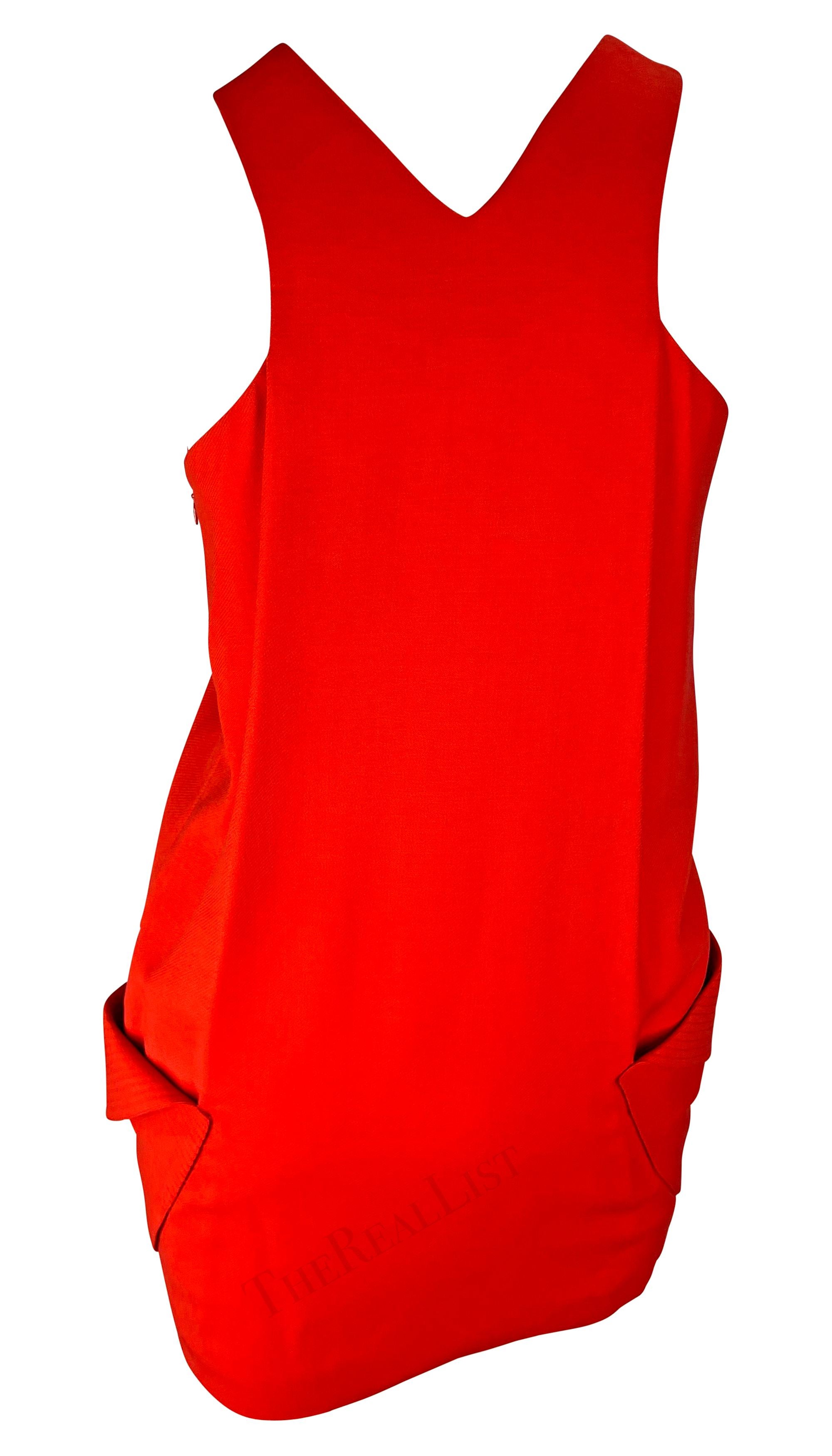 S/S 1991 Gianni Versace Runway Ad Red Sleeveless Pocket Mini Shift Dress For Sale 4
