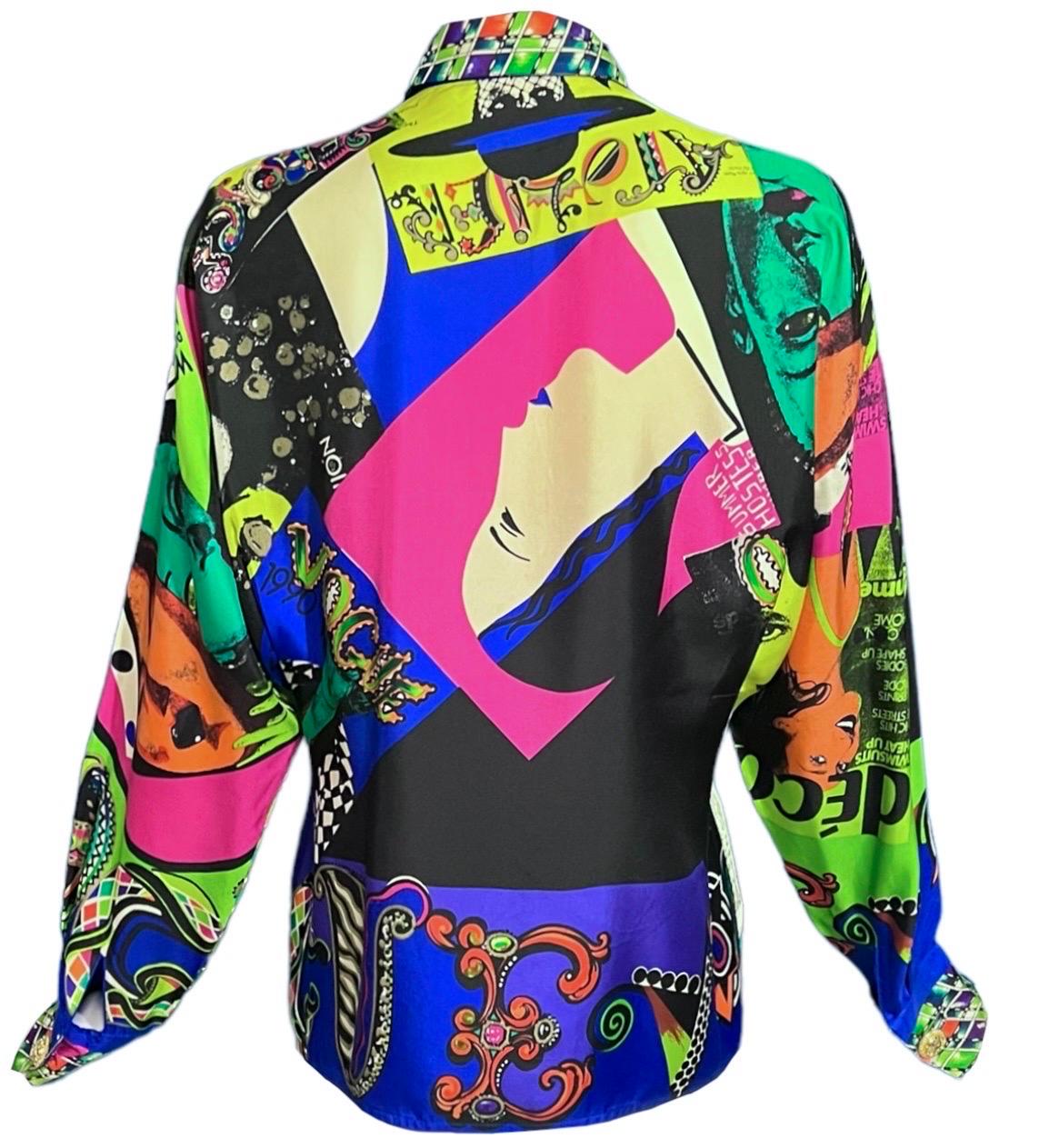 S/S 1991 Gianni Versace Vogue Pop Art Printed Silk Shirt In Good Condition For Sale In Concord, NC