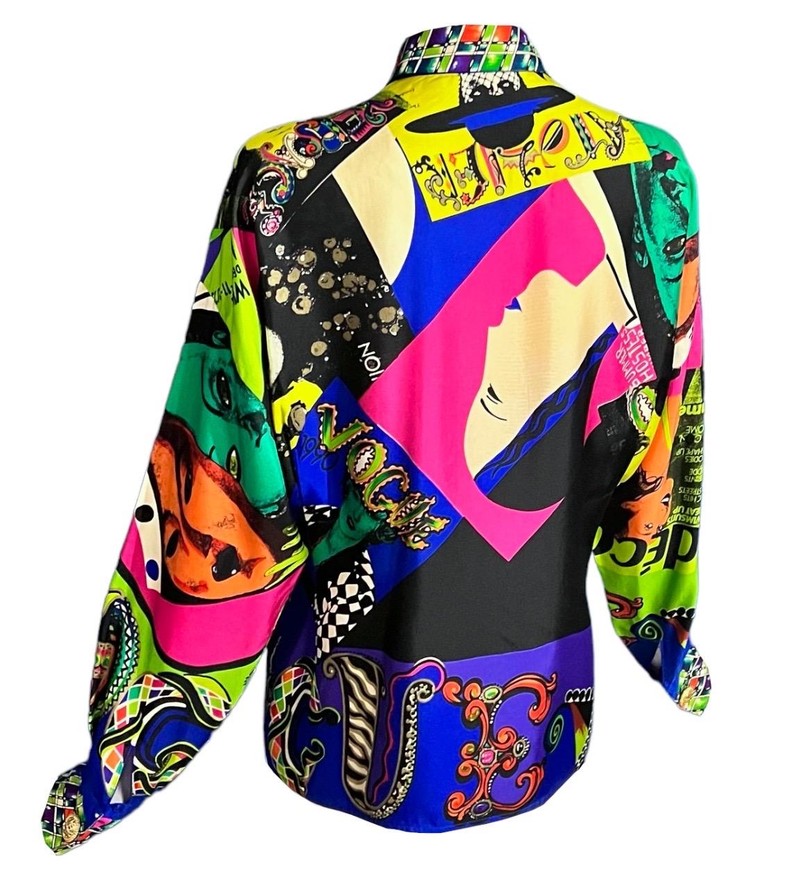 F/S 1991 Gianni Versace Vogue Pop Art bedrucktes Seidenhemd mit Pop-Art-Druck im Angebot 1