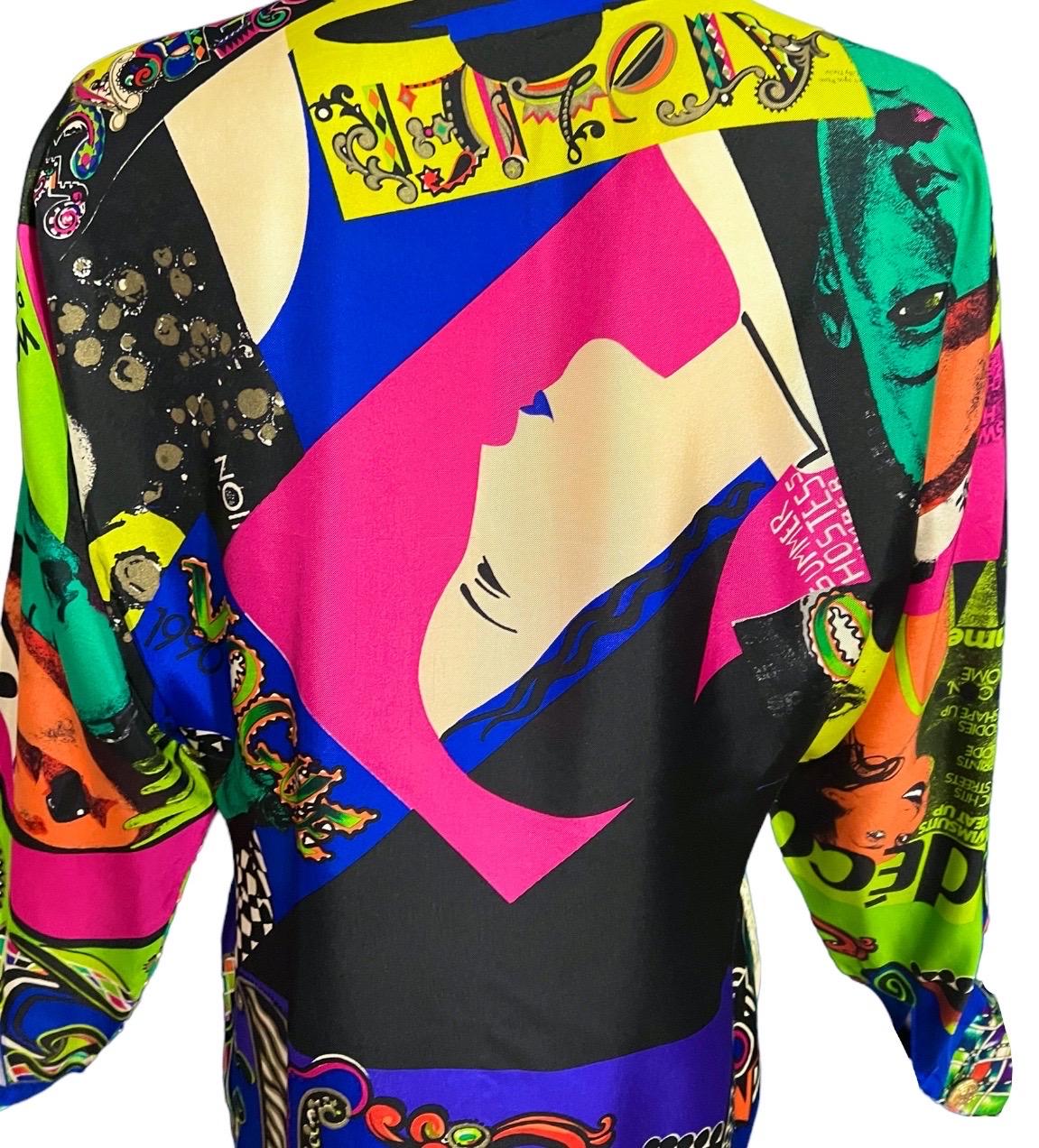 F/S 1991 Gianni Versace Vogue Pop Art bedrucktes Seidenhemd mit Pop-Art-Druck im Angebot 4