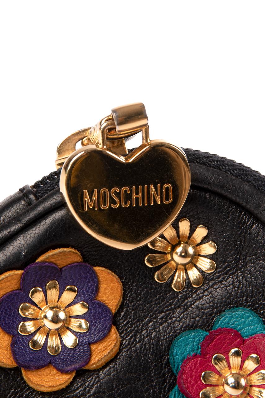 S/S 1991 MOSCHINO Redwall Documented Black Heart-Shaped Appliquéd Leather Purse 1
