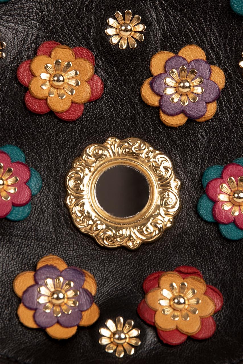 S/S 1991 MOSCHINO Redwall Documented Black Blossoms Appliquéd Leather Backpack For Sale 6