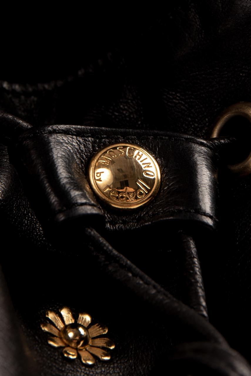 S/S 1991 MOSCHINO Redwall Documented Black Blossoms Appliquéd Leather Backpack For Sale 8