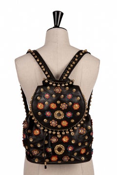 S/S 1991 MOSCHINO Redwall Documented Black Blossoms Appliquéd Leather Backpack