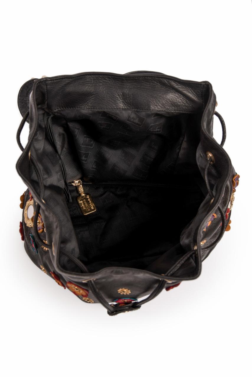 S/S 1991 MOSCHINO Redwall Documented Black Blossoms Appliquéd Leather Backpack 5
