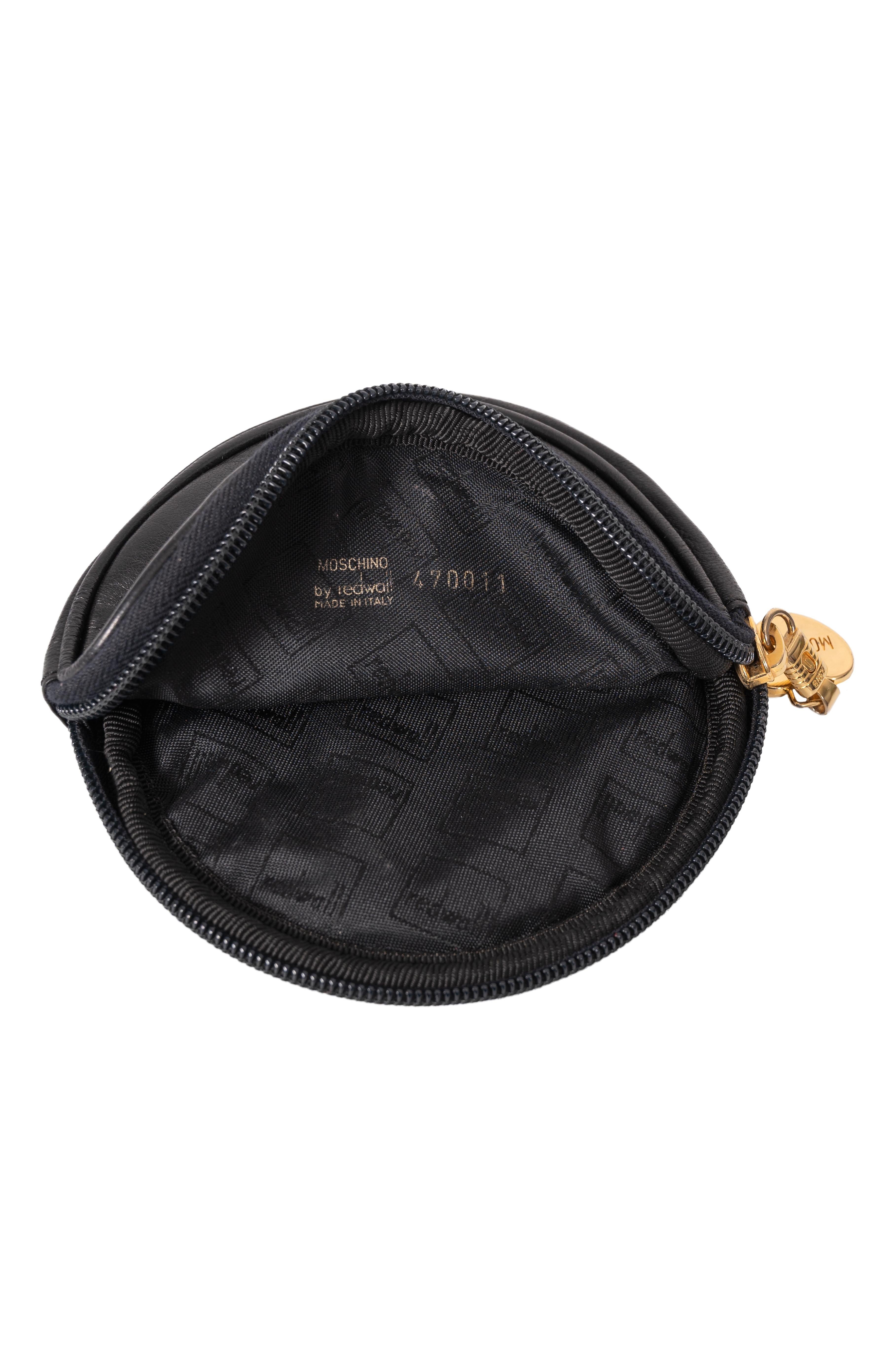 S/S 1991 MOSCHINO Redwall Documented Black Round Flower Appliquéd Leather Purse For Sale 6