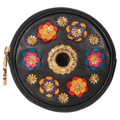 S/S 1991 MOSCHINO Redwall Documented Black Round Flower Appliquéd Leather Purse