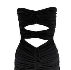 S/S 1991 Norma Kamali Black Bodycon Double Cutout Ruched Strapless Dress