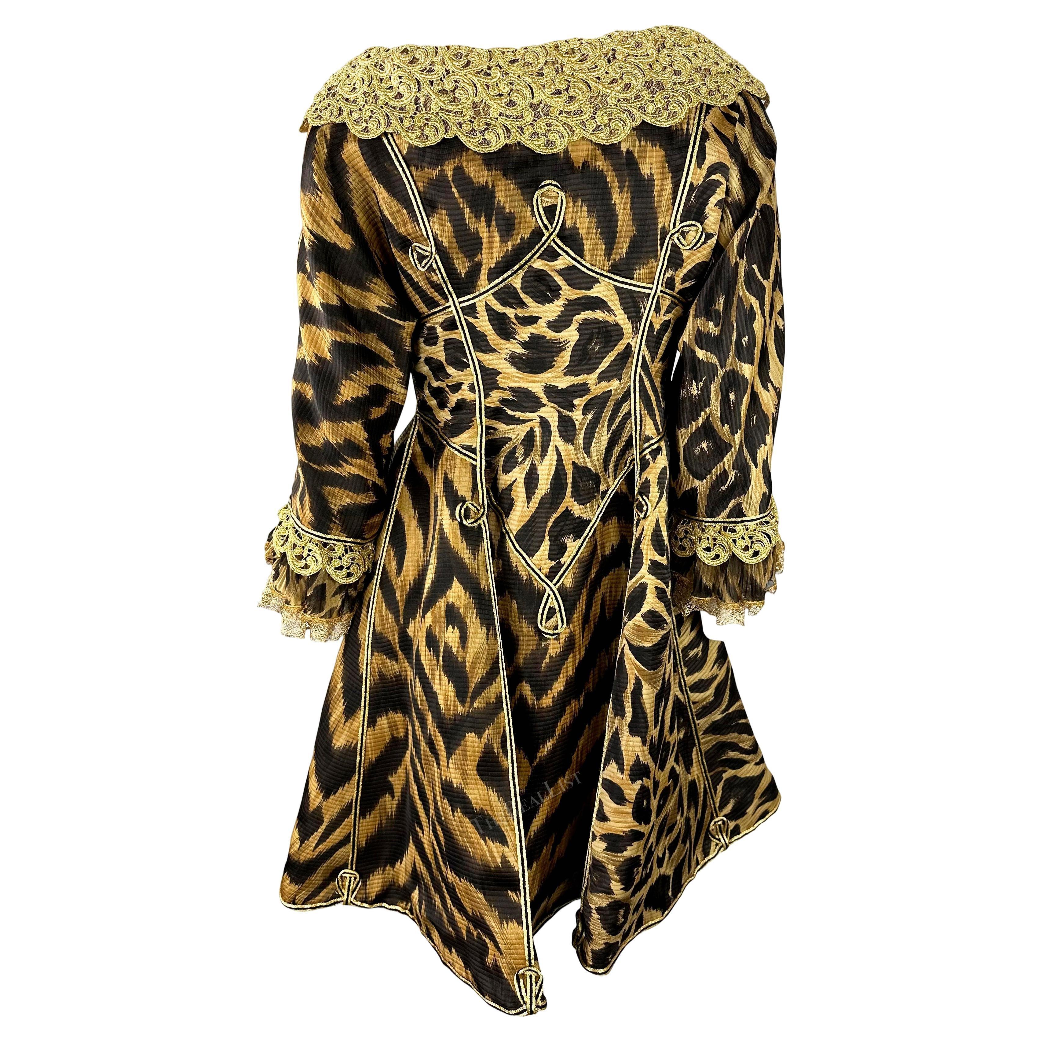 Atelier Versace Haute Couture P/E 1992 - Vestito a cappotto in seta leopardato e pizzo dorato in vendita 6