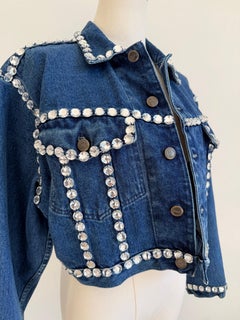 Dolce & Gabbana Vintage 1992 Women's Cropped Denim Crystal Jacket