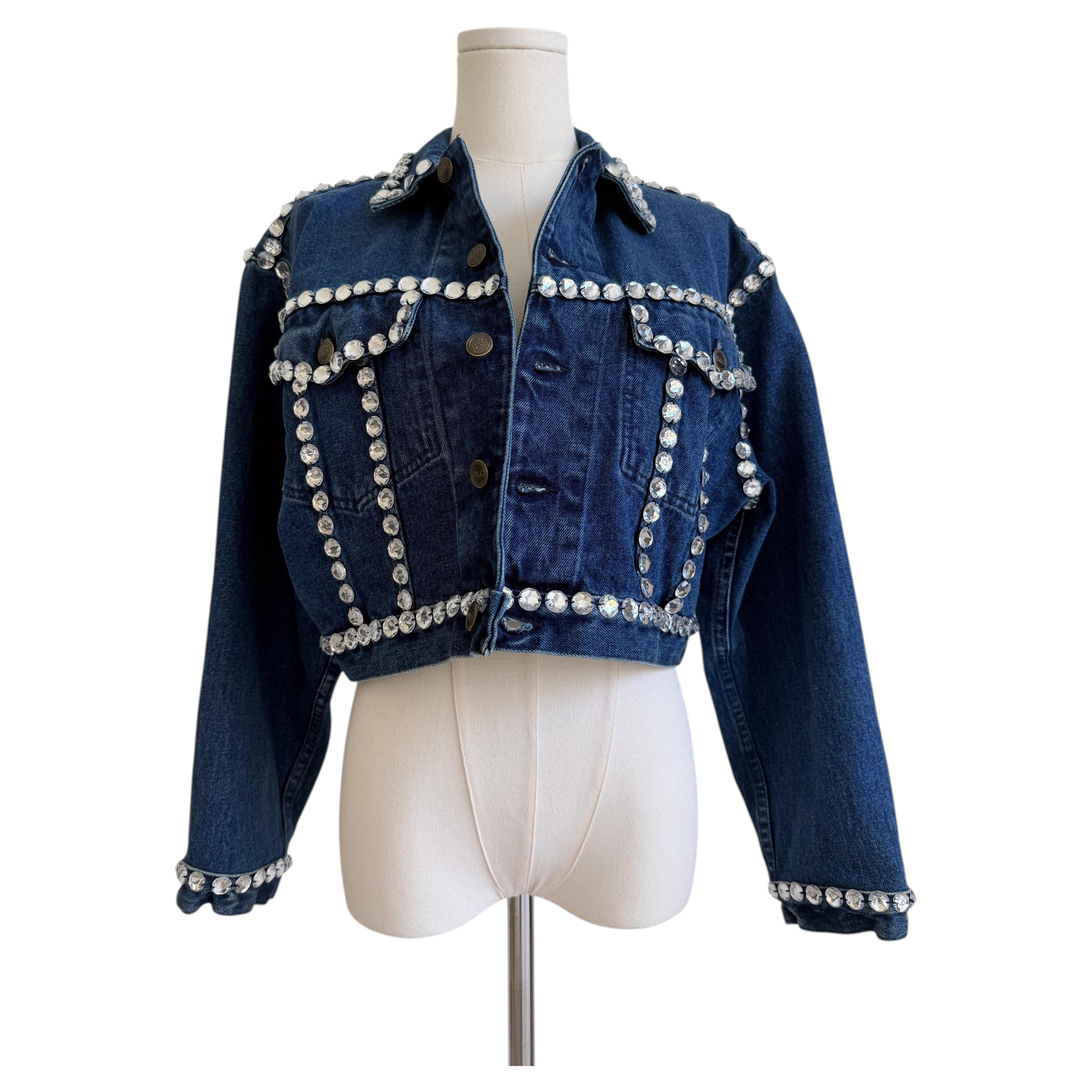 S/S 1992 Denim Cropped Crystal Jacket