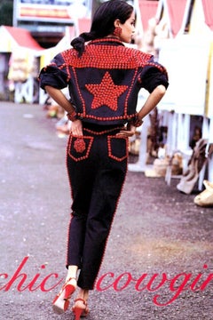 S/S 1992 Dolce & Gabbana Black Denim Red Rhinestone Accent Heart Vest