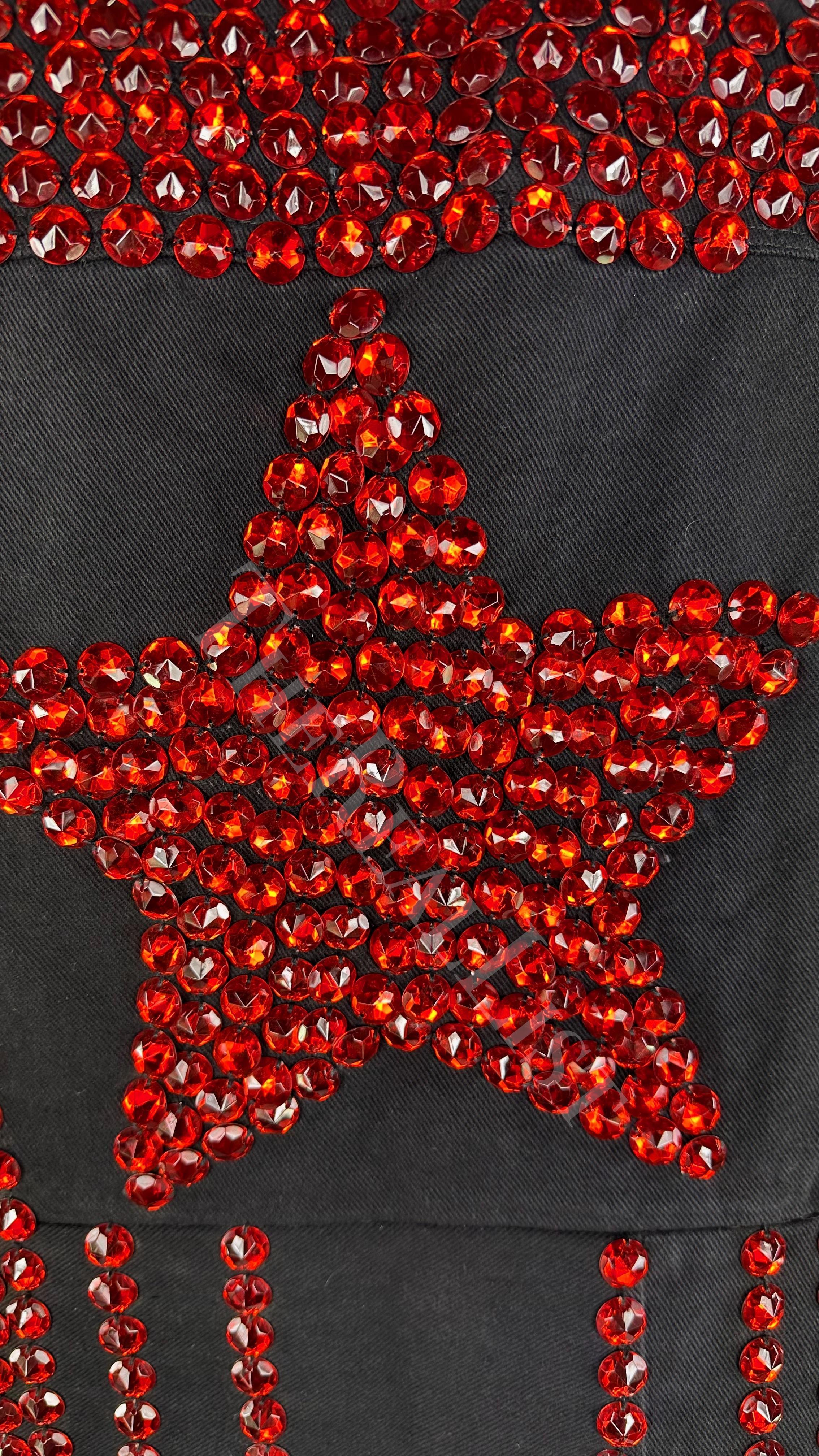 S/S 1992 Dolce & Gabbana Black Denim Red Rhinestone Accent Heart Vest For Sale 3