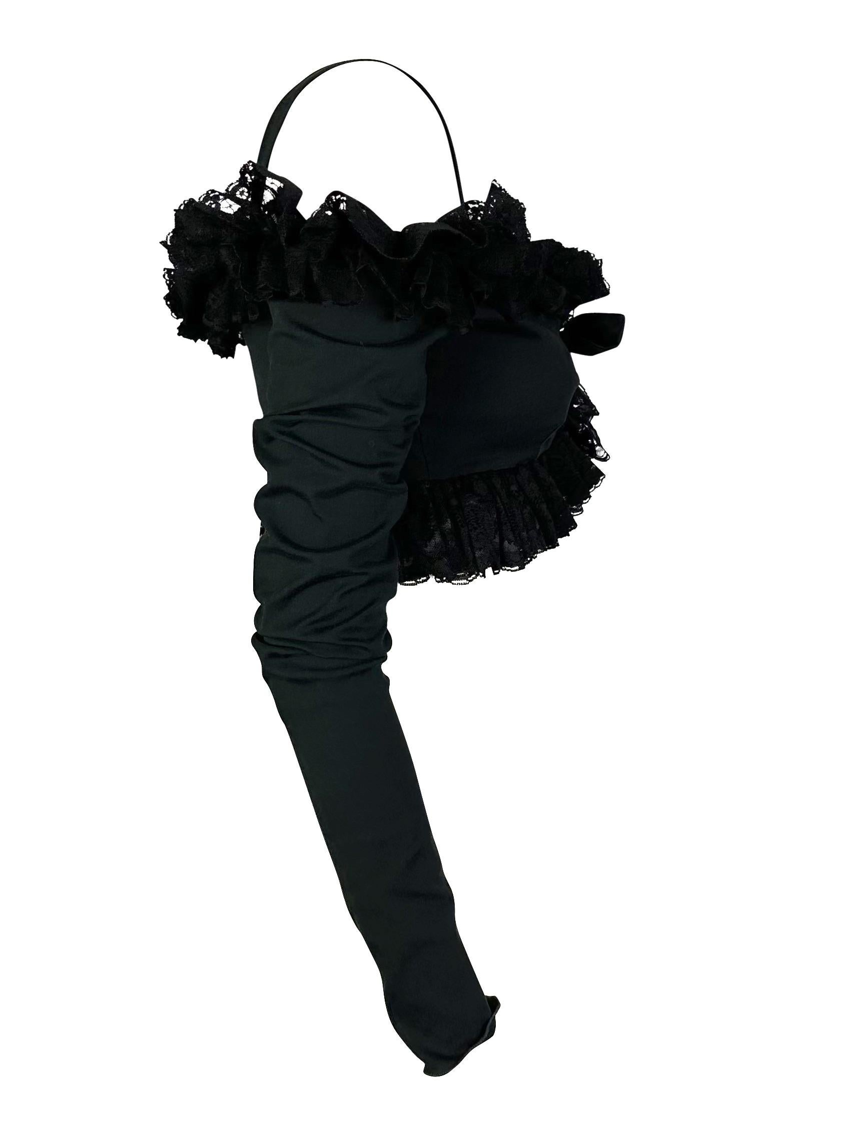 Donna P/E 1992 Dolce & Gabbana - Top bustier in pizzo nero con volant e cravatta sul davanti in vendita