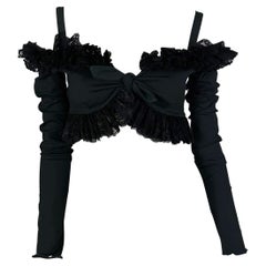 Retro S/S 1992 Dolce & Gabbana Black Lace Ruffle Tie Front Crop Top Bustier
