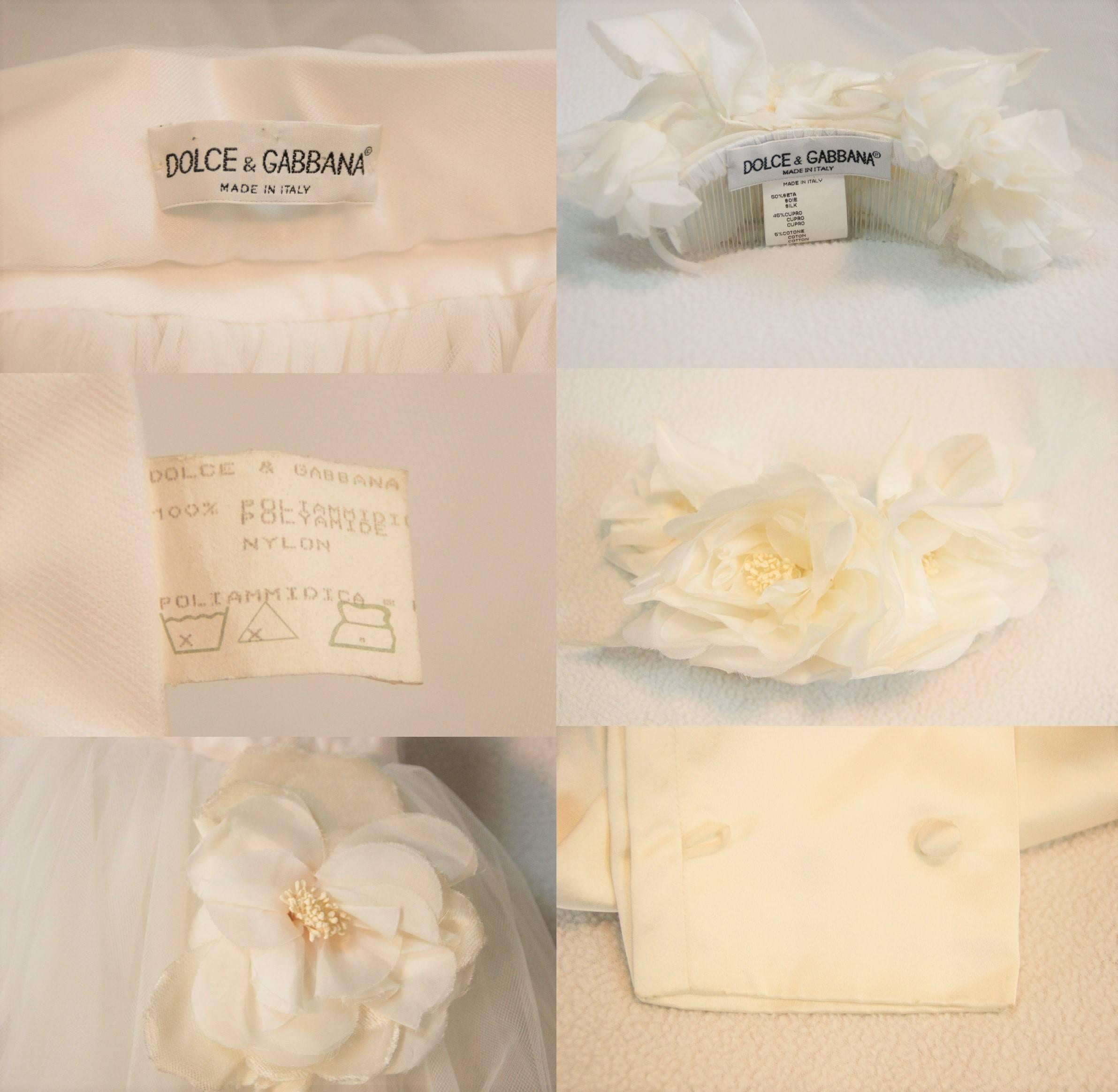 S/S 1992 Dolce & Gabbana Bridal Wedding Gown Bustier Tulle Skirt Shrug Ensemble In Fair Condition In Yukon, OK