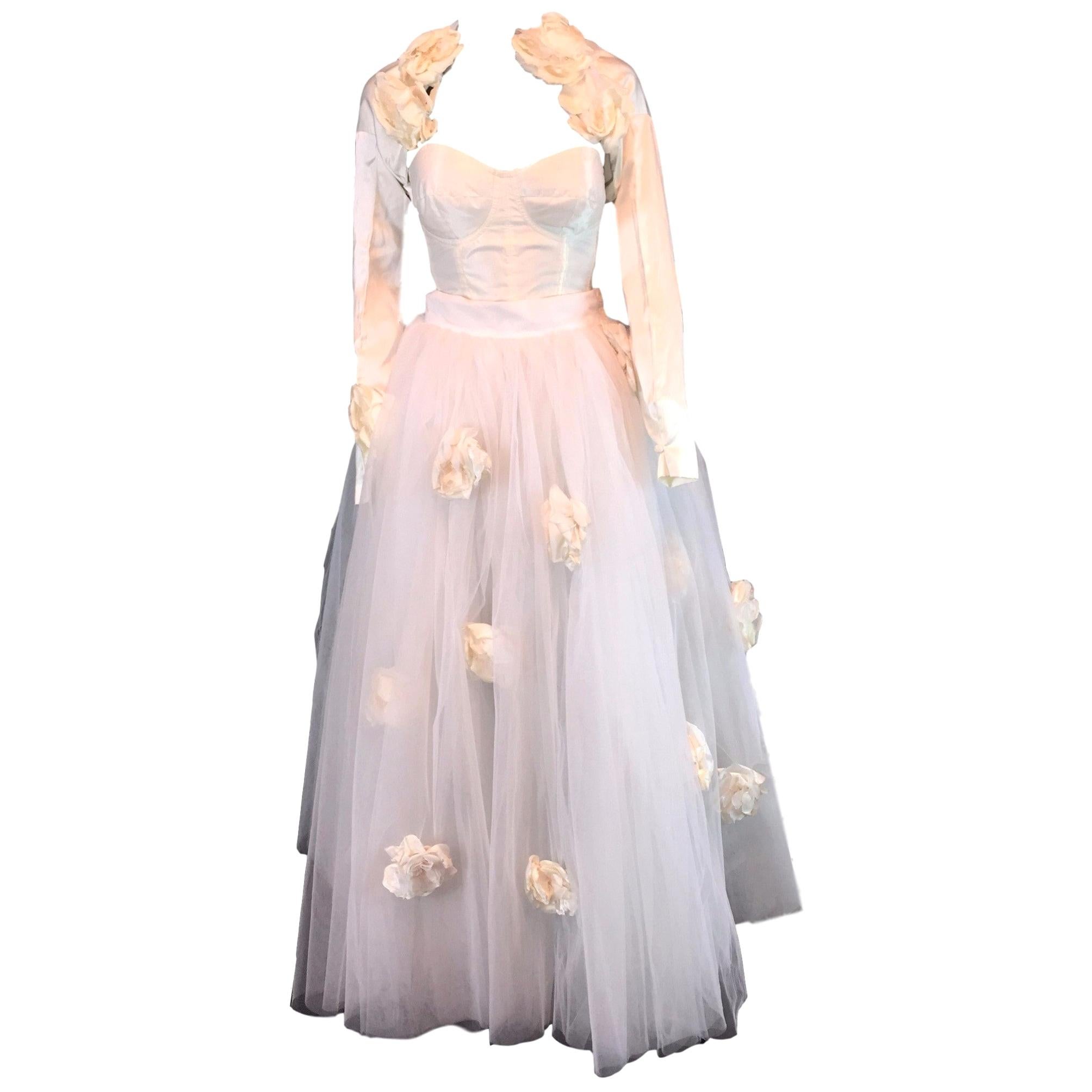 S/S 1992 Dolce & Gabbana Bridal Wedding Gown Bustier Tulle Skirt Shrug Ensemble
