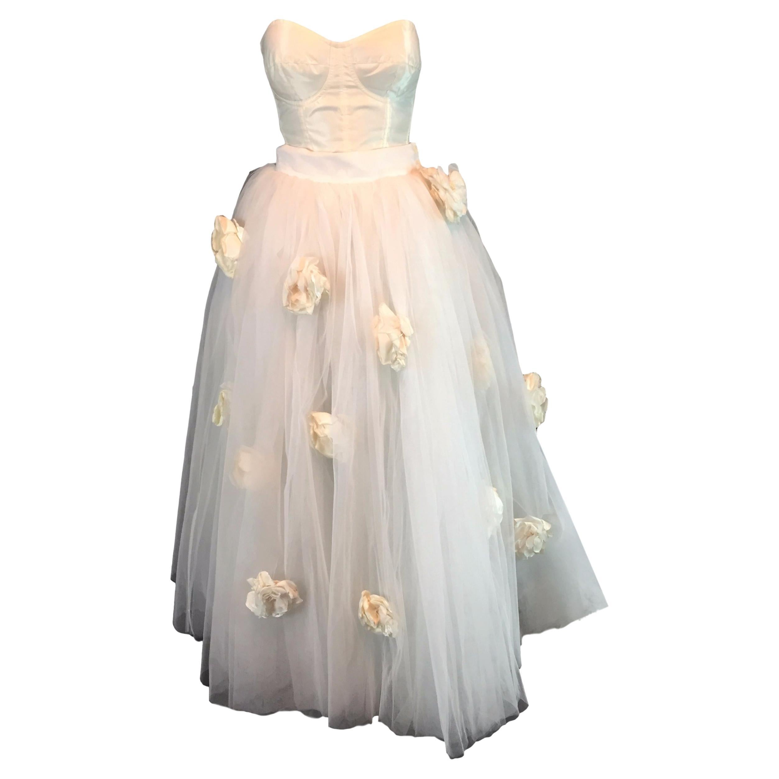 S/S 1992 Dolce & Gabbana Bridal Wedding Gown Bustier Tulle Skirt Shrug Set