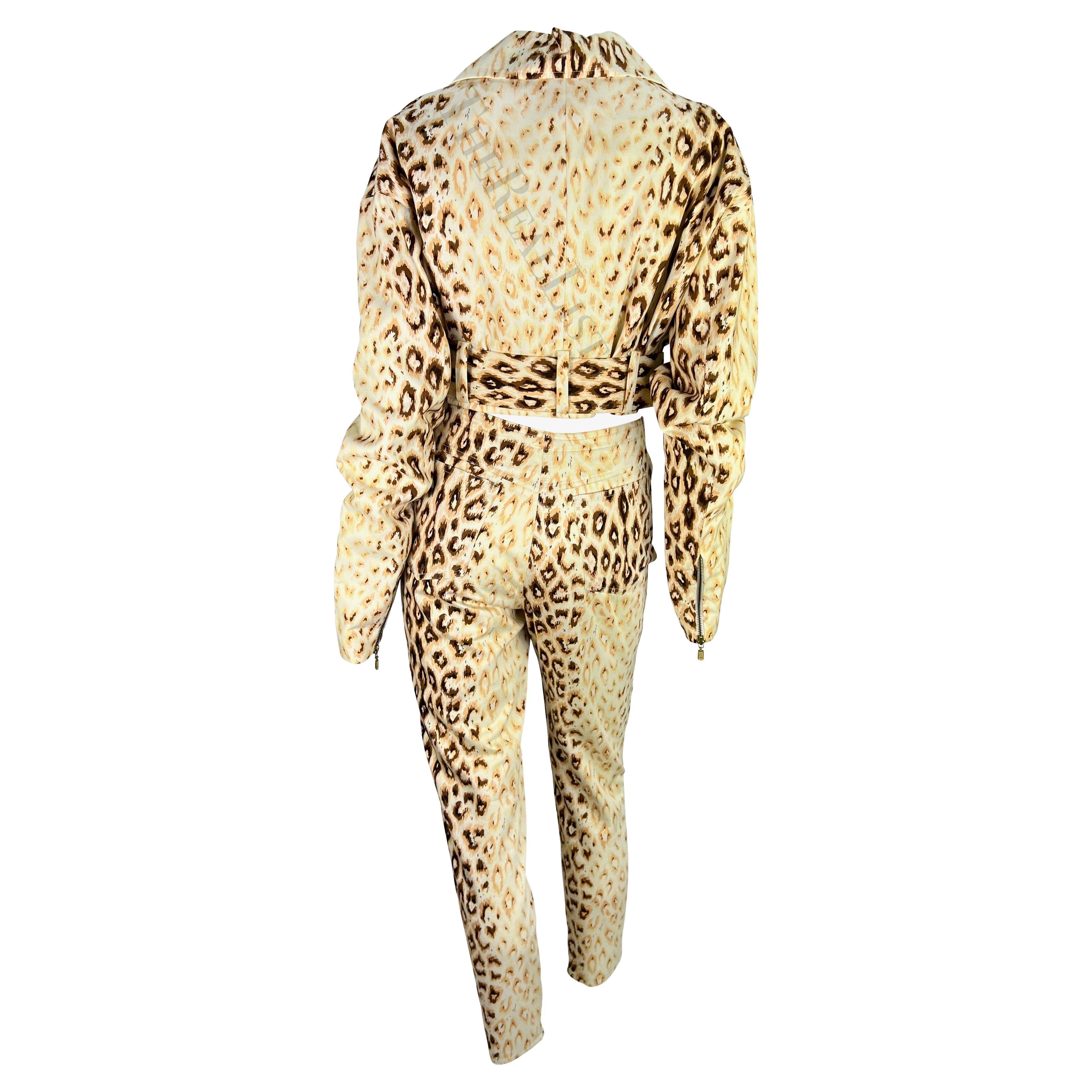 S/S 1992 Dolce & Gabbana Creme Cheetah Print Cropped Biker Jacket Pant Set For Sale 4