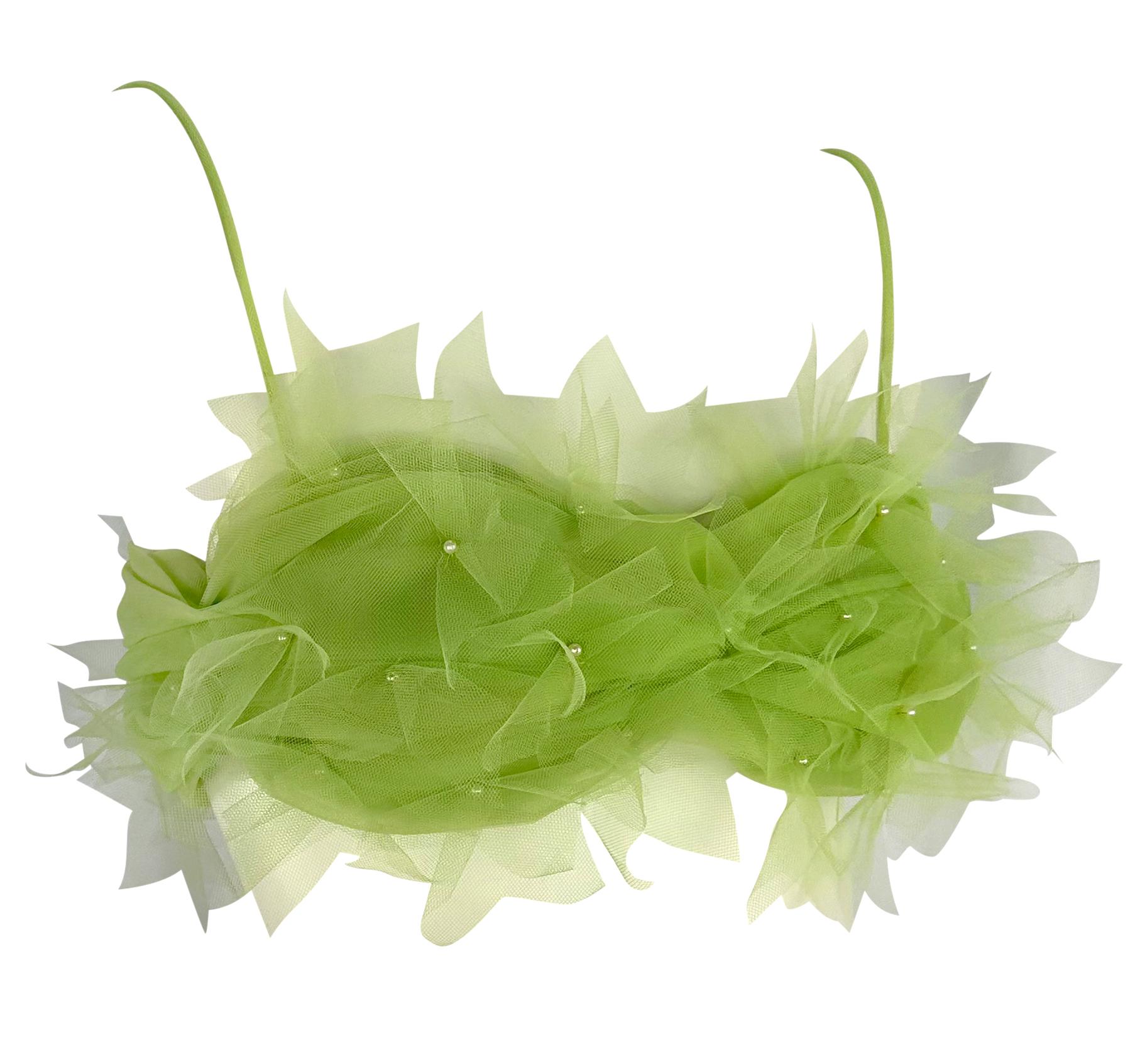 S/S 1992 Dolce & Gabbana Lime Faux Pearl Beaded Green Tulle Bralette For Sale 6