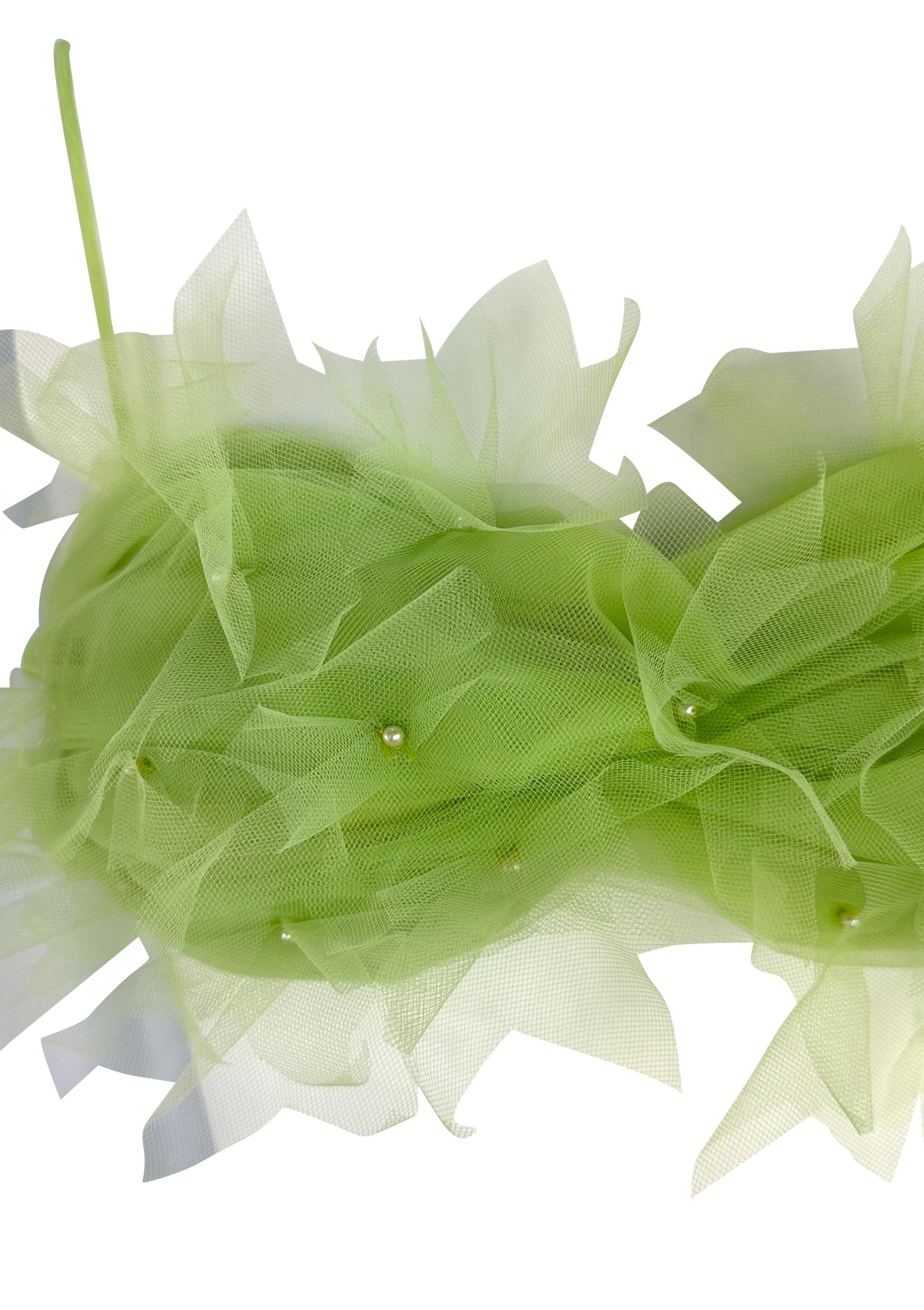 S/S 1992 Dolce & Gabbana Lime Faux Pearl Beaded Green Tulle Bralette In Excellent Condition For Sale In West Hollywood, CA