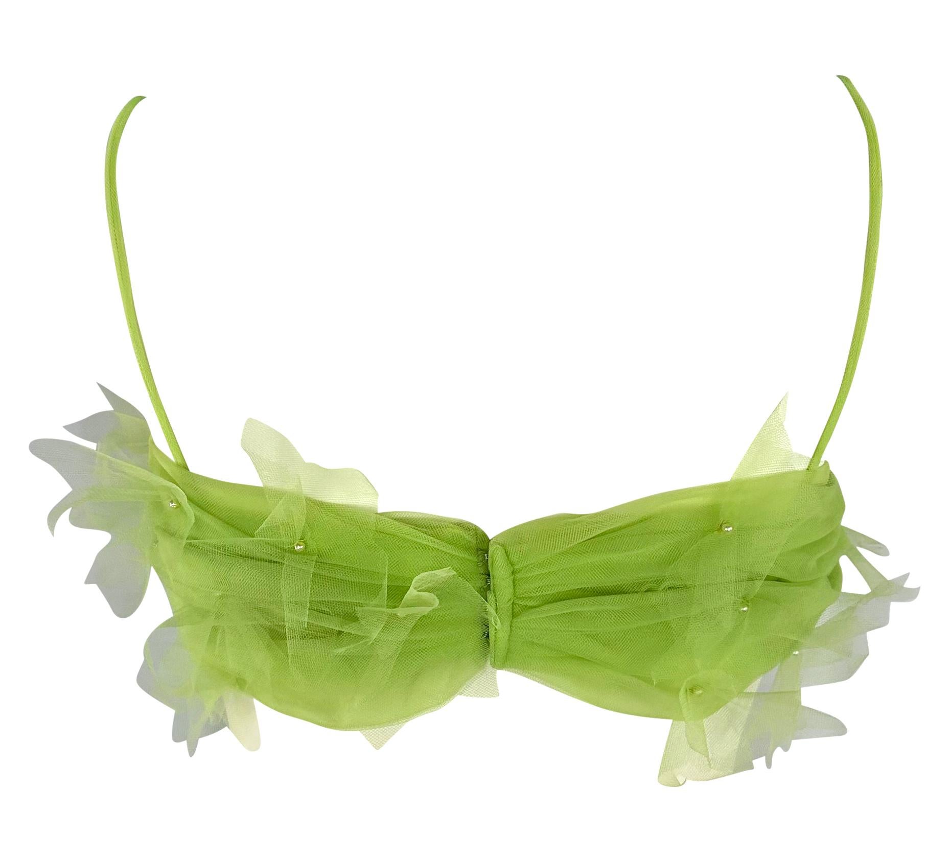 S/S 1992 Dolce & Gabbana Lime Faux Pearl Beaded Green Tulle Bralette For Sale 4